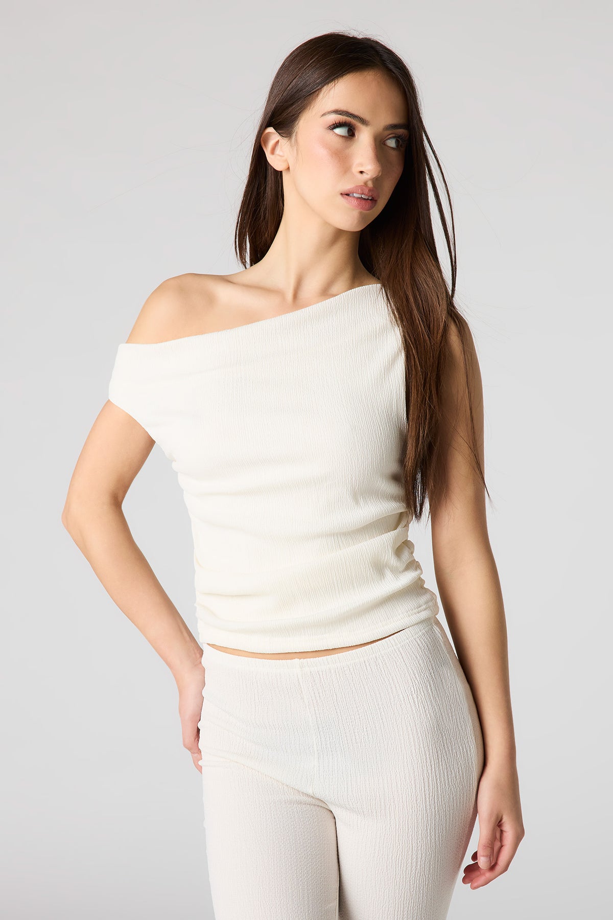 Textured Off Shoulder Top - White