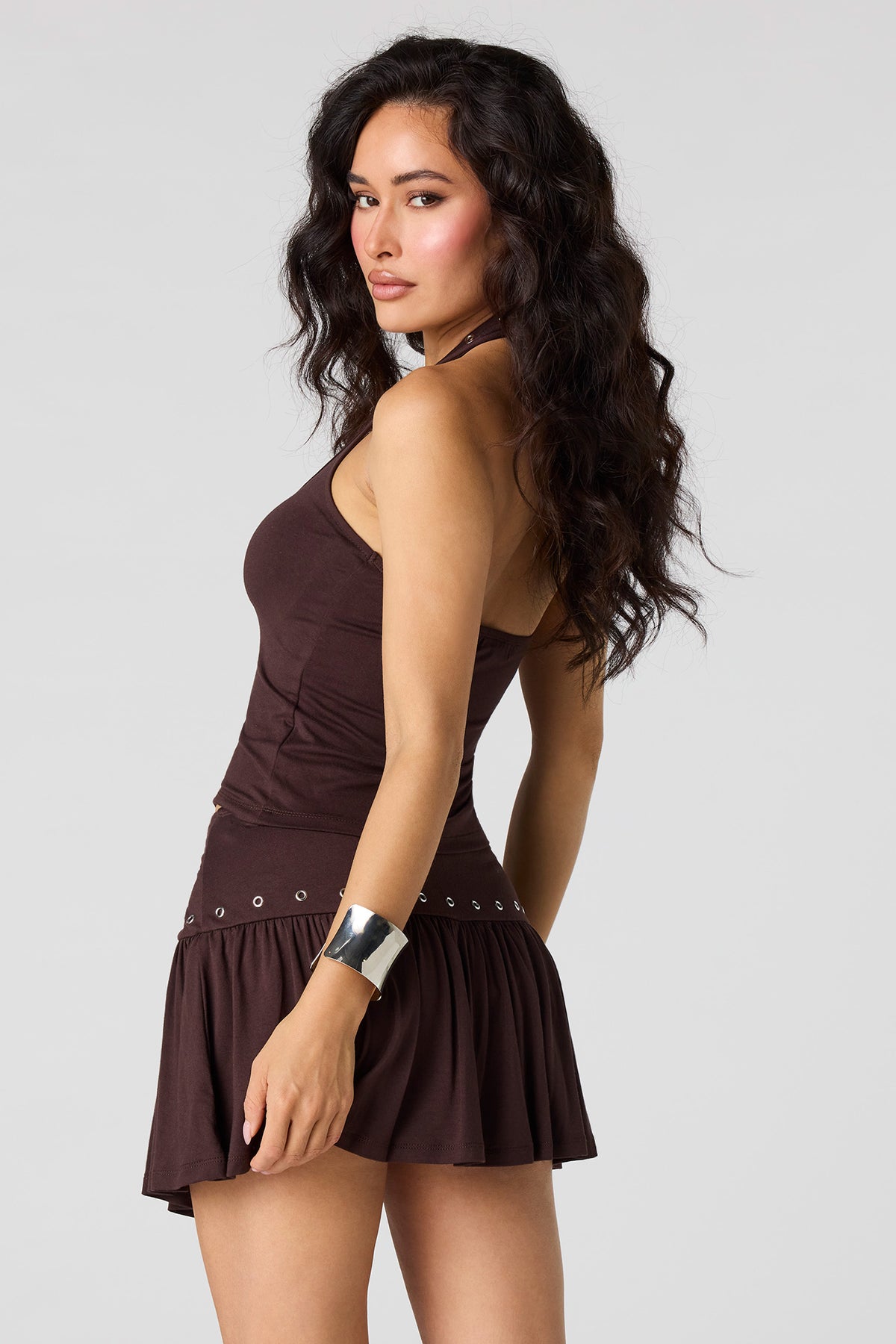 Alt View 2. Eyelet Mini Skort - Brown