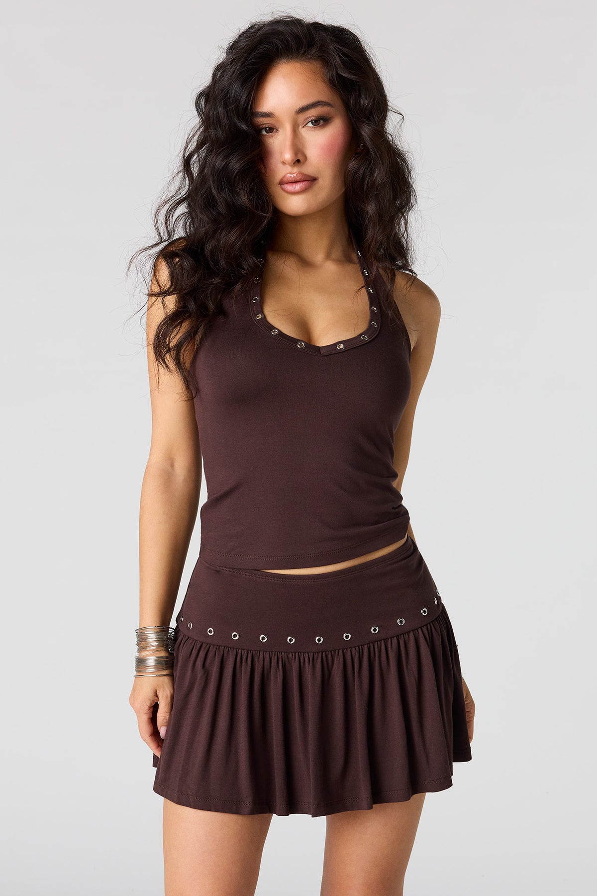 Eyelet Mini Skort - Brown