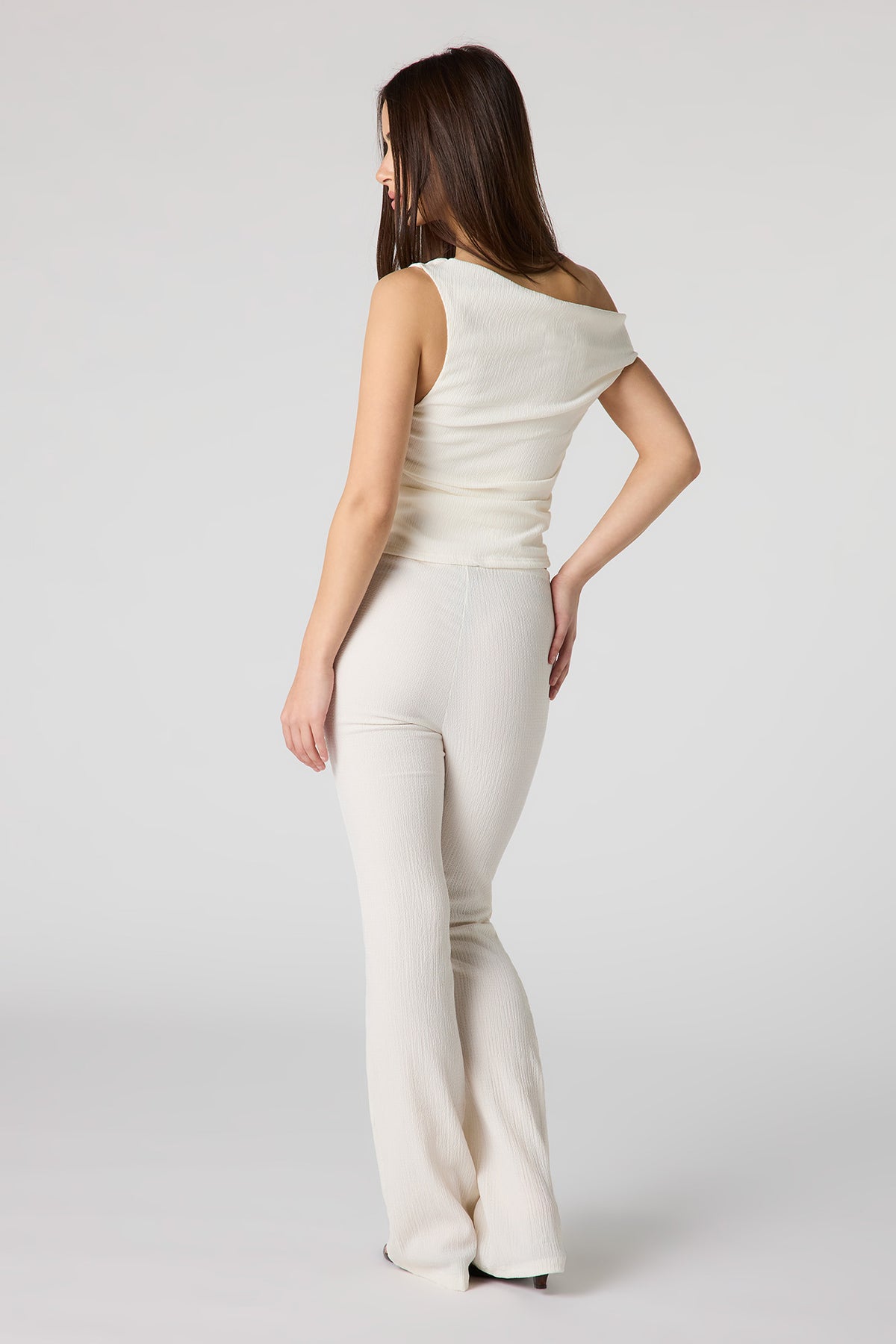 Alt View 3. Textured Flare Pant - White
