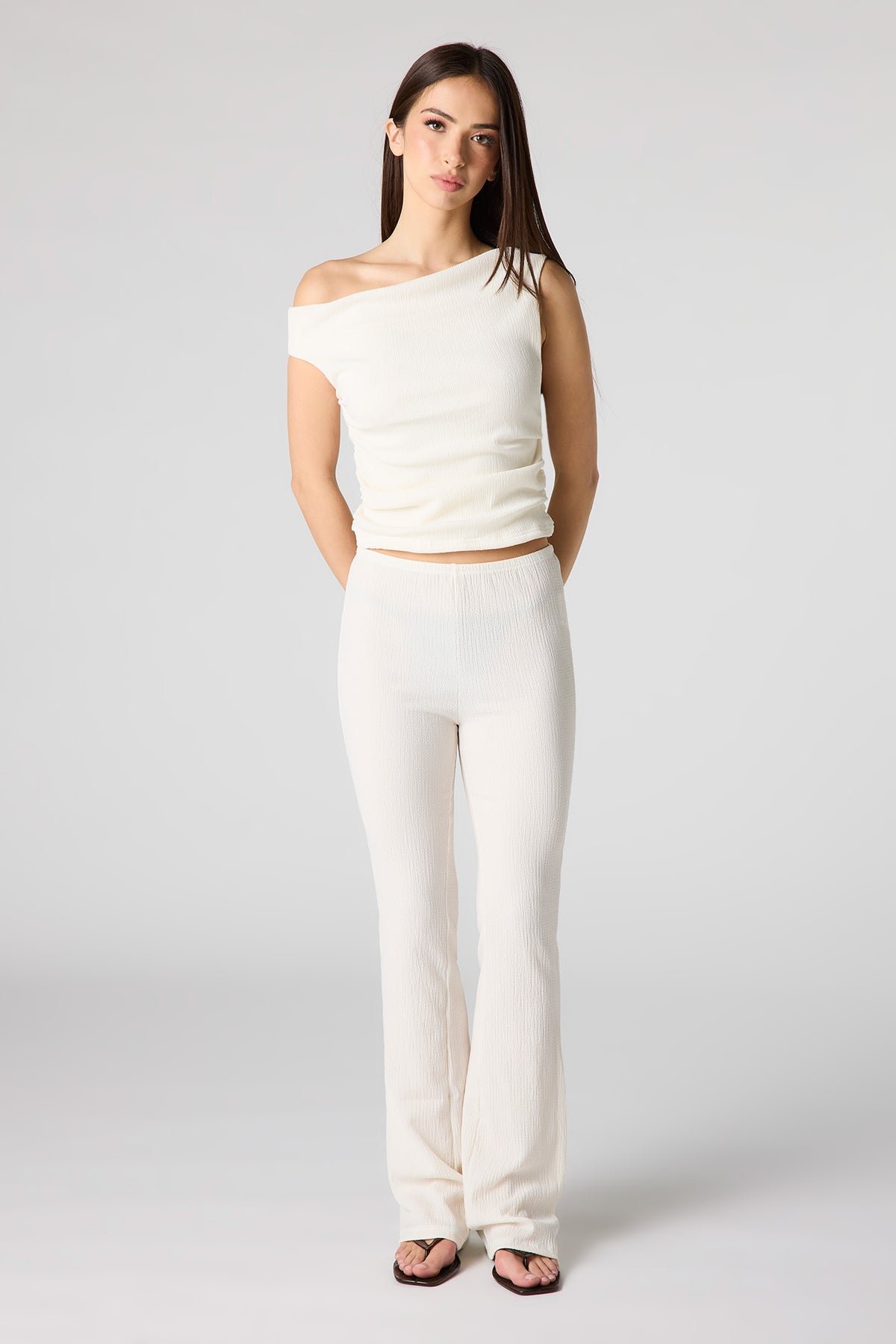Textured Flare Pant - White