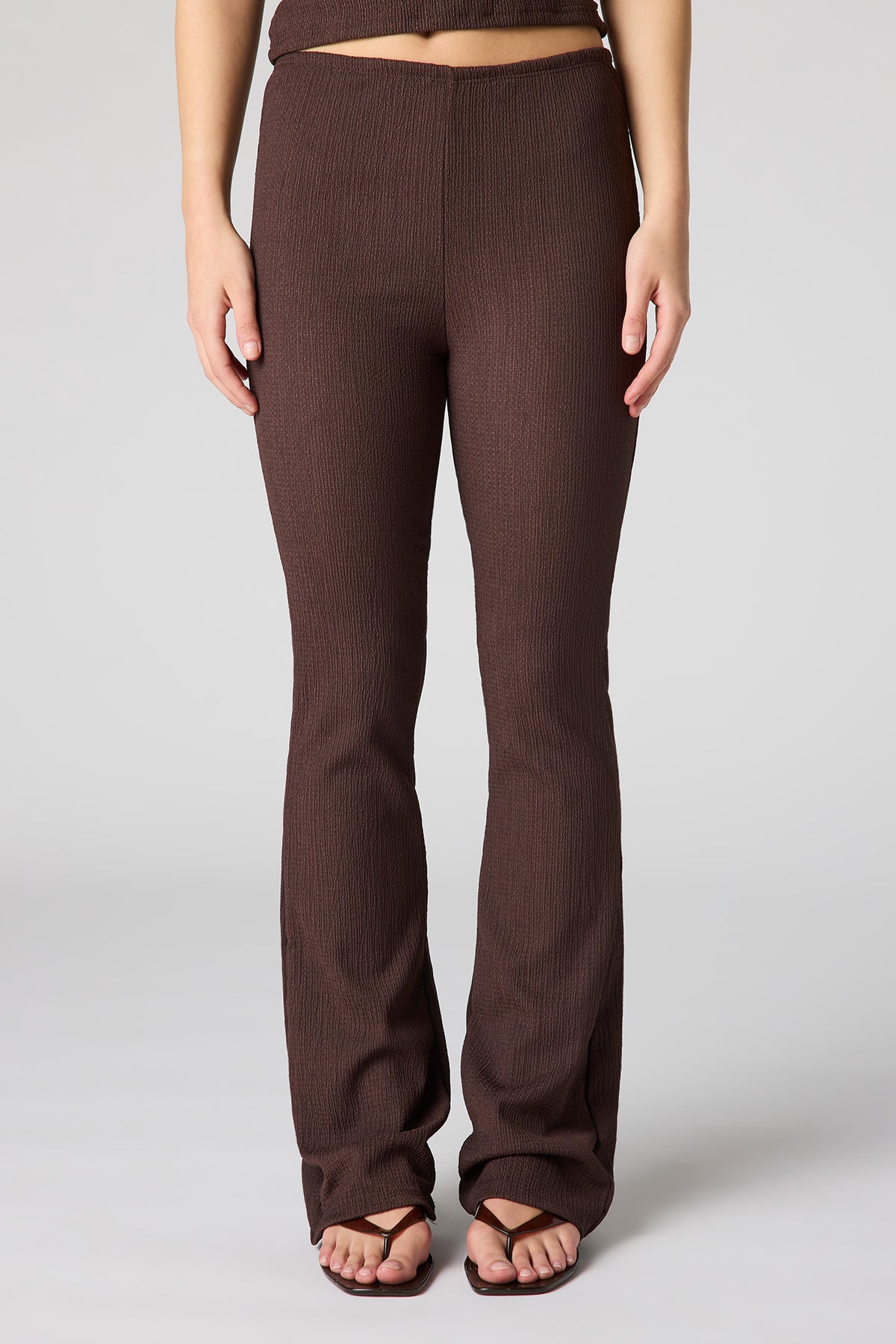 Alt View 2. Textured Flare Pant - Brown
