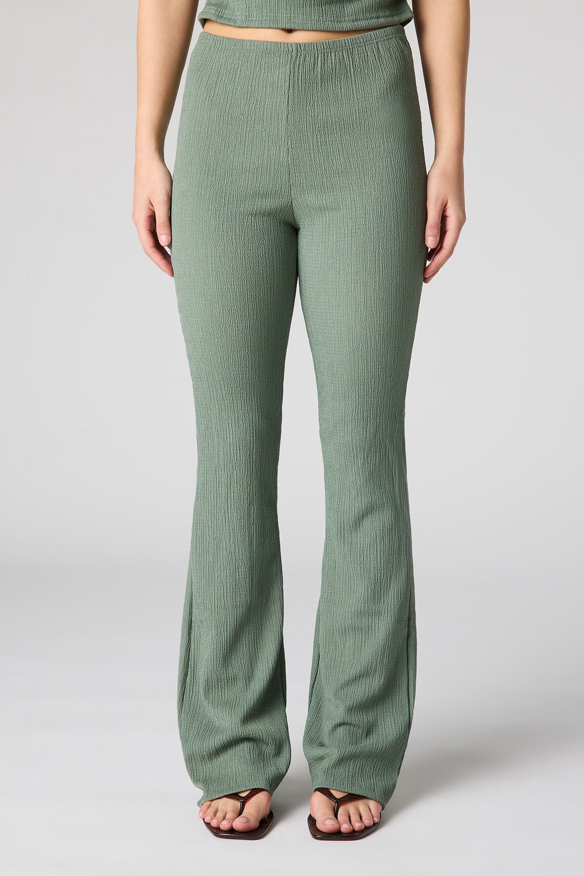 Alt View 2. Textured Flare Pant - Dark Green