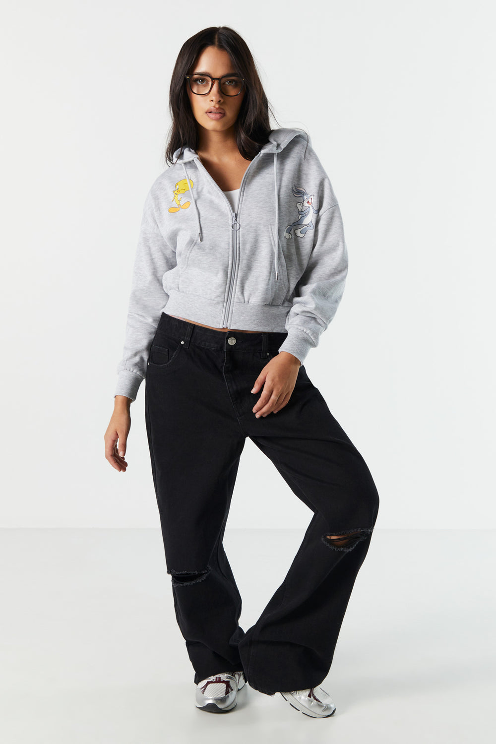 Tweety Bird Graphic Fleece Cropped Hoodie Tweety Bird Graphic Fleece Cropped Hoodie 4