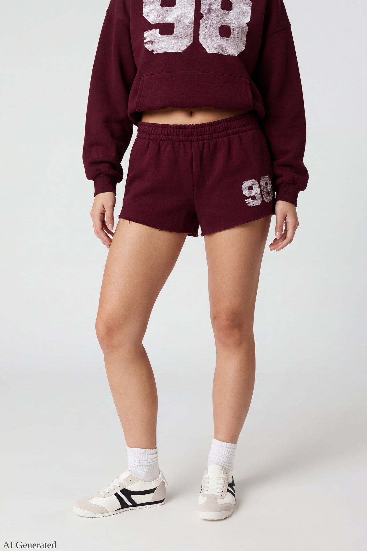 Alt View 3. Fleece Graphic Shortie 2" - Burgundy