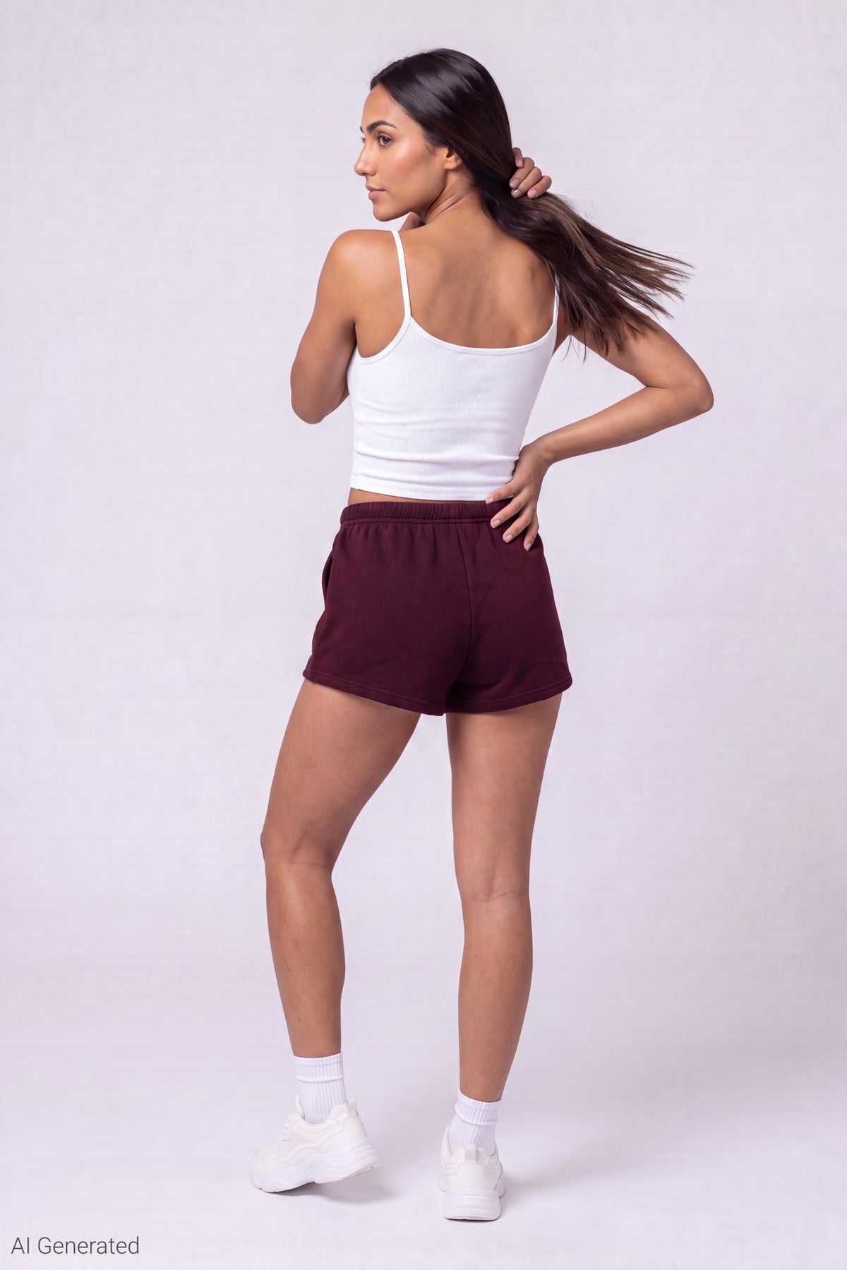 Alt View 2. Fleece Short 2" - Burgundy