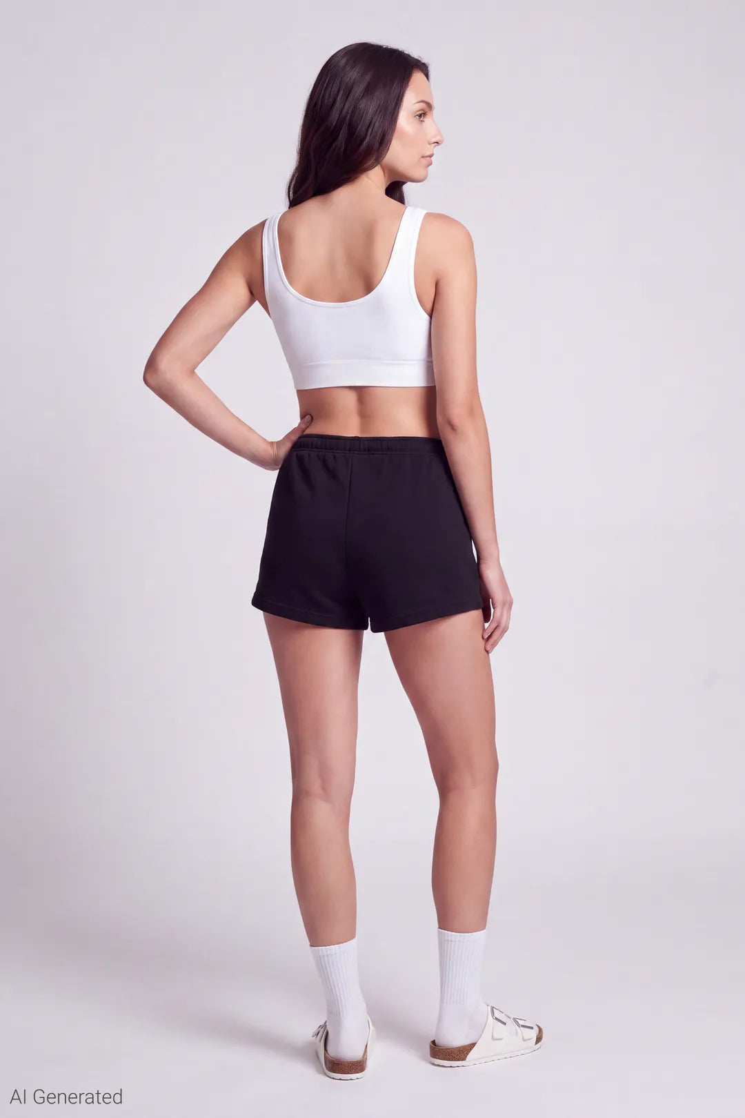 Alt View 2. French Terry Drawstring Short 2" - Black