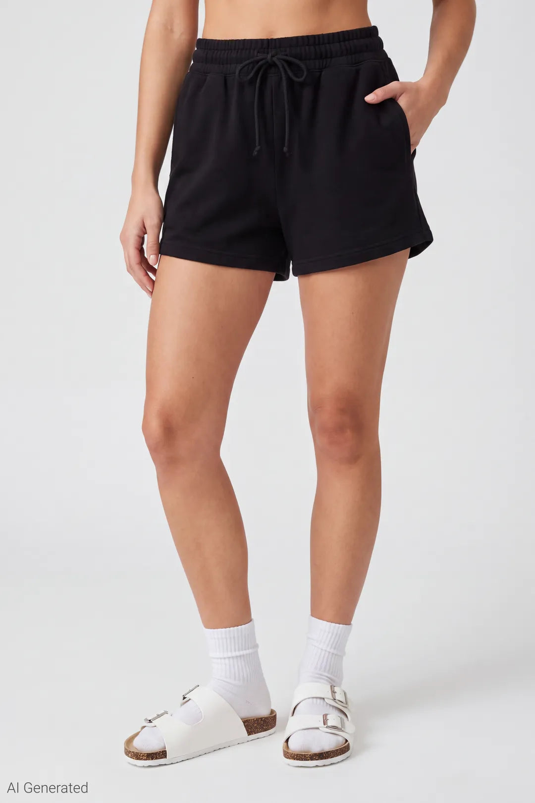 Alt View 3. French Terry Drawstring Short 2" - Black