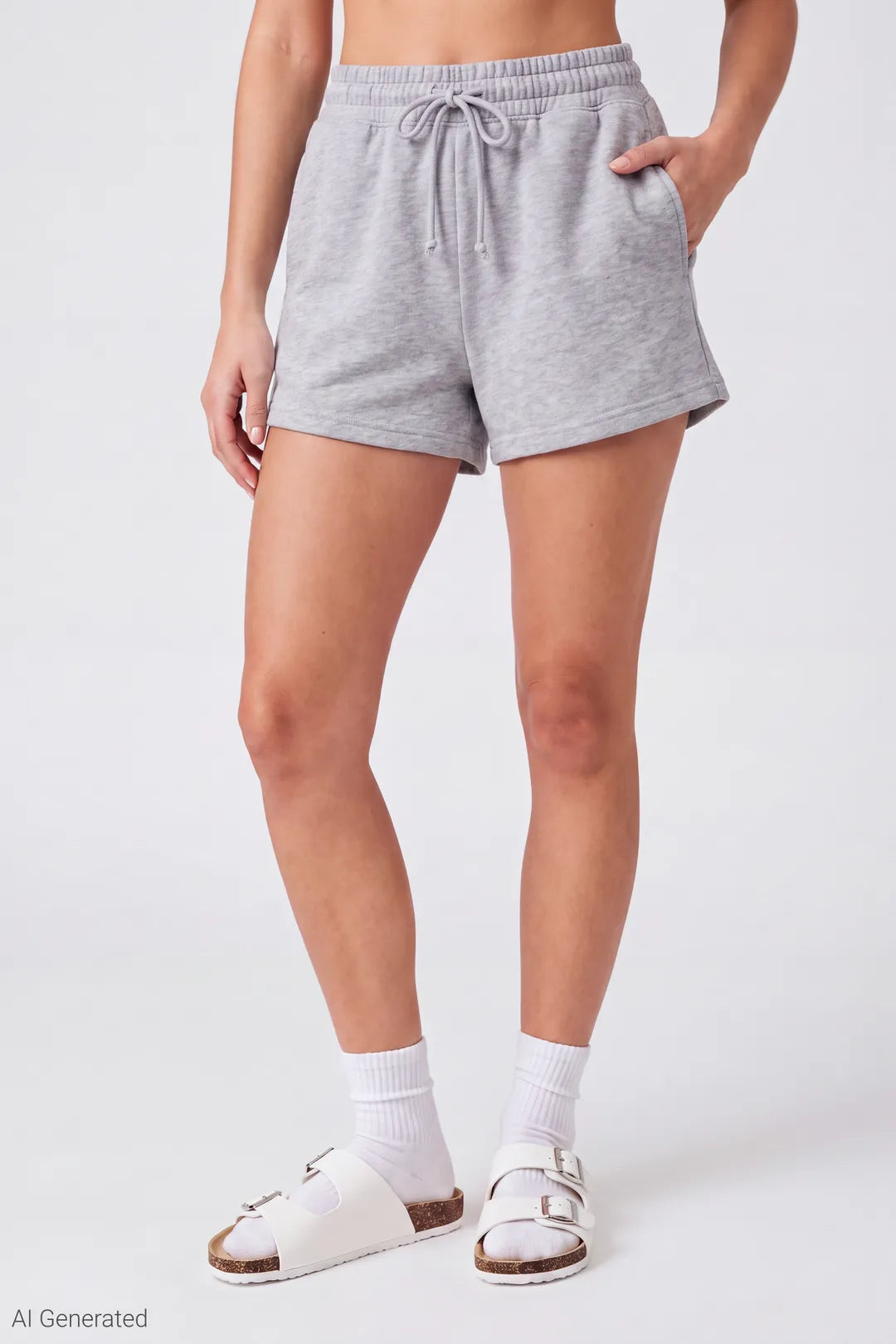 Alt View 3. French Terry Drawstring Short 2" - Heather Grey