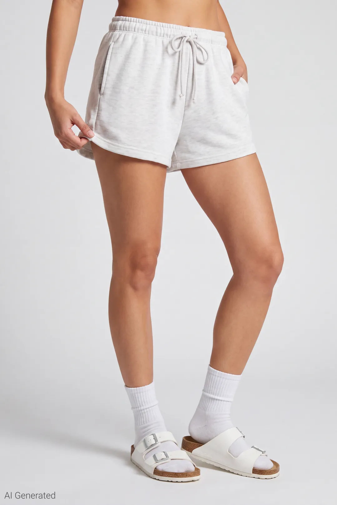 Alt View 3. French Terry Drawstring Short 2" - Light Grey