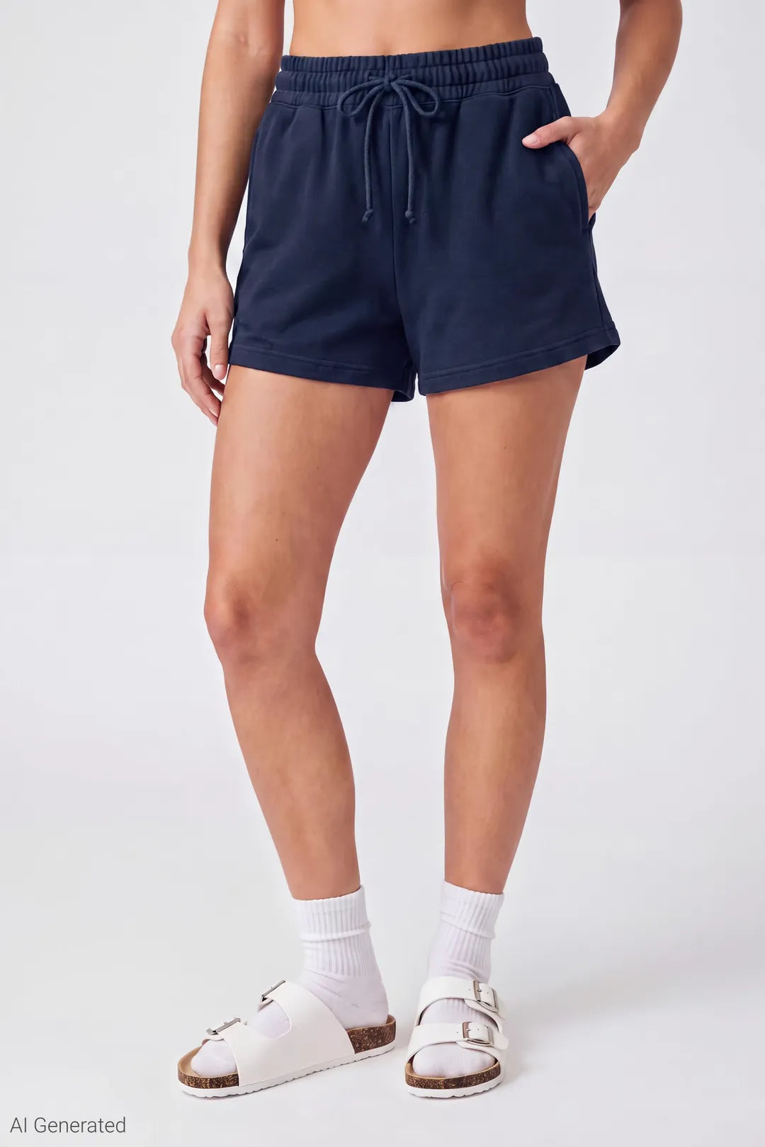 Alt View 3. French Terry Drawstring Short 2" - Dark Blue