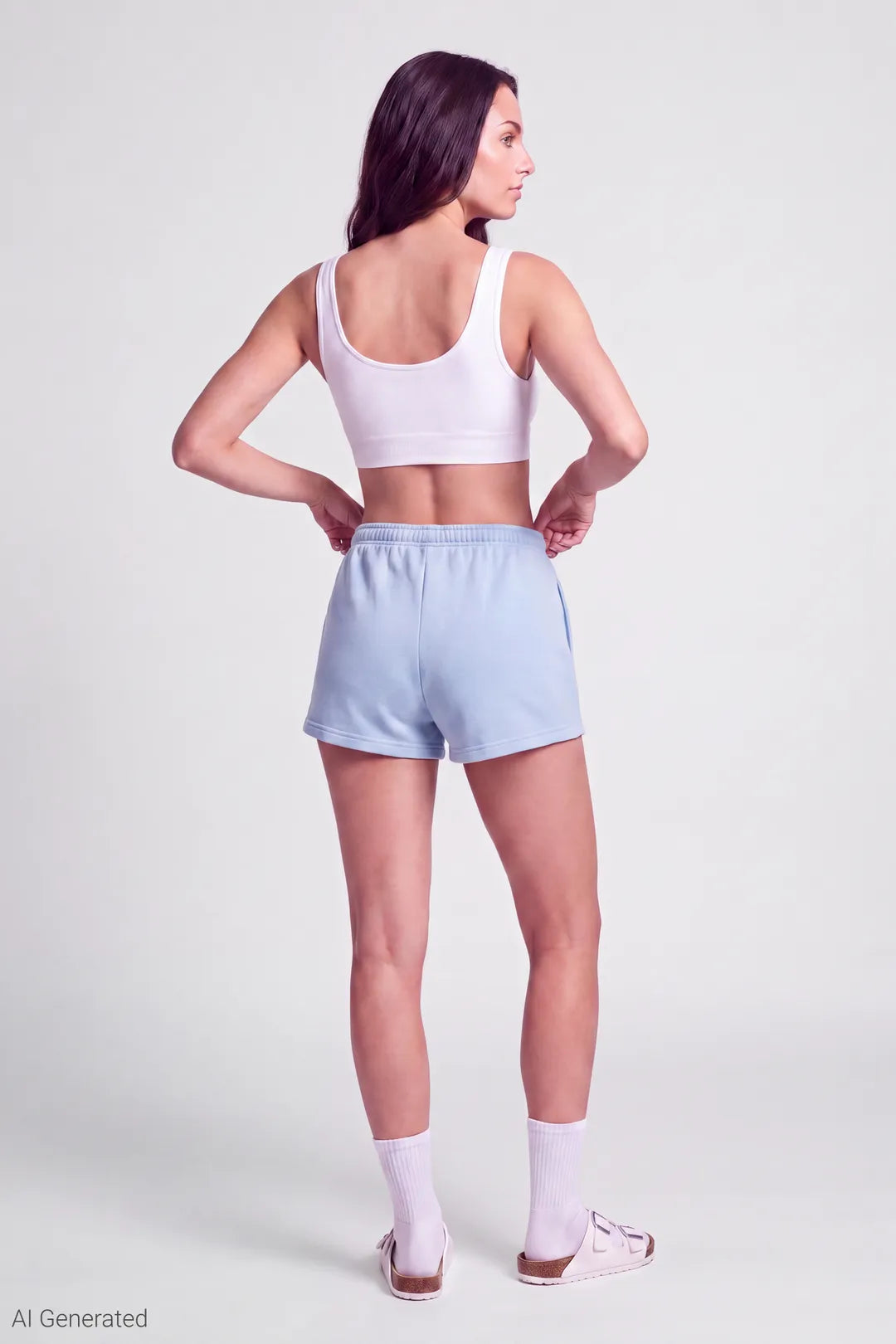 Alt View 2. French Terry Drawstring Short 2" - Light Blue