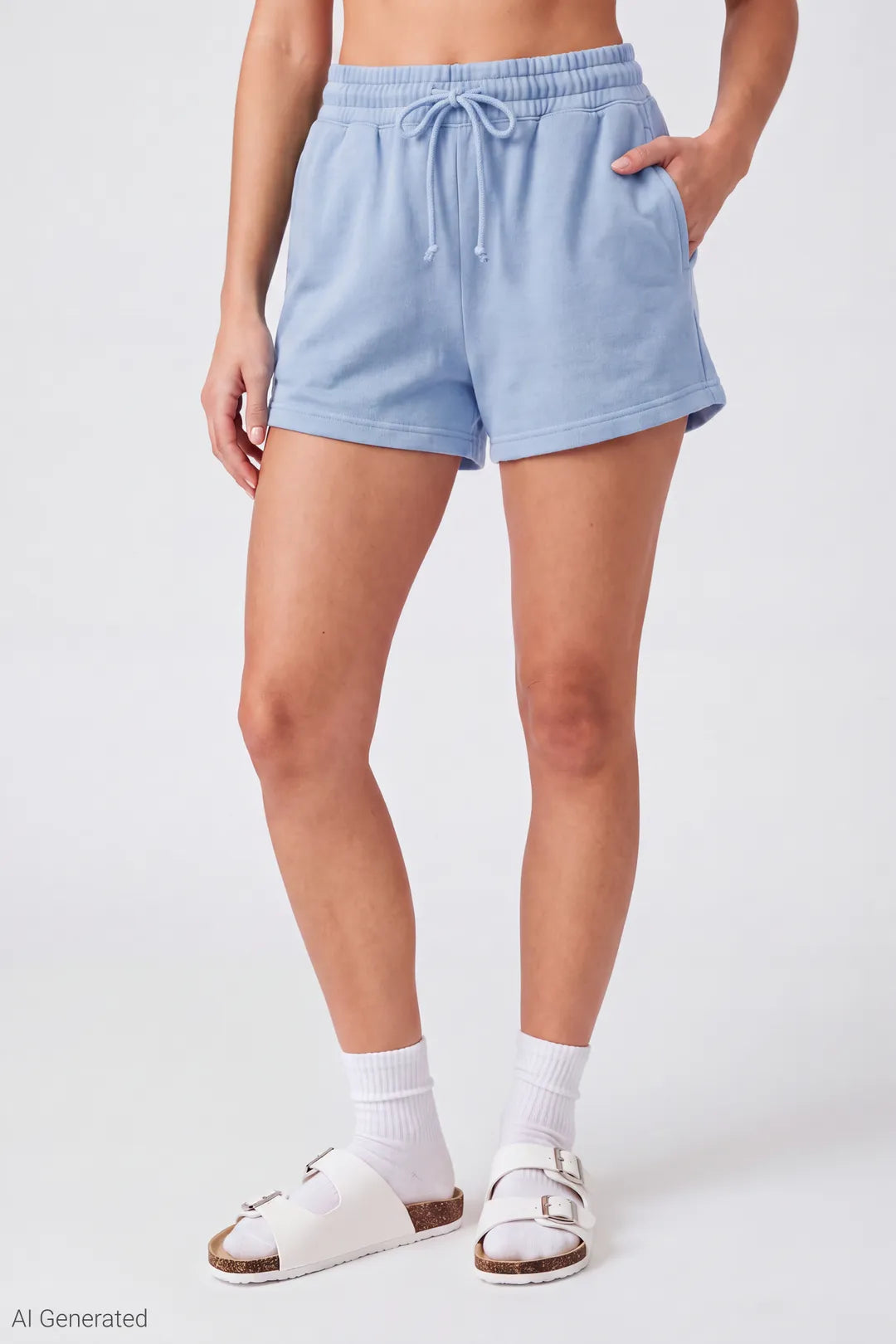 Alt View 3. French Terry Drawstring Short 2" - Light Blue