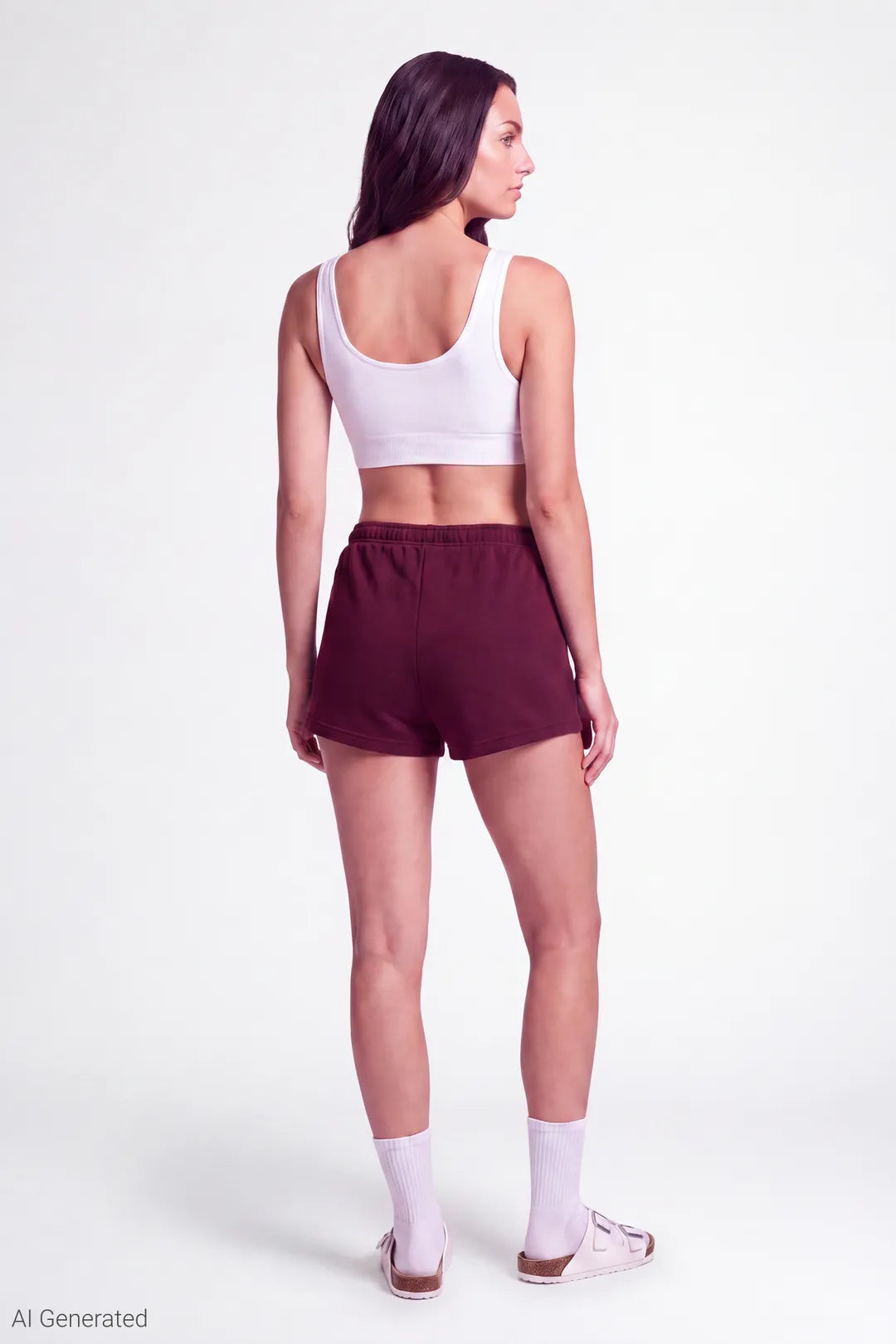Alt View 2. French Terry Drawstring Short 2" - Burgundy