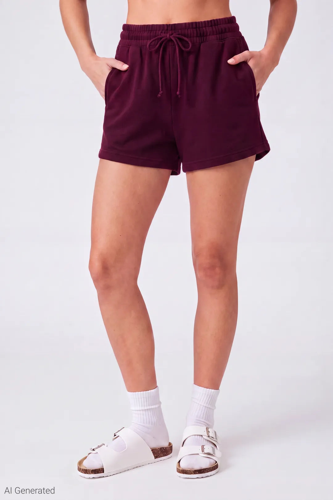 Alt View 3. French Terry Drawstring Short 2" - Burgundy