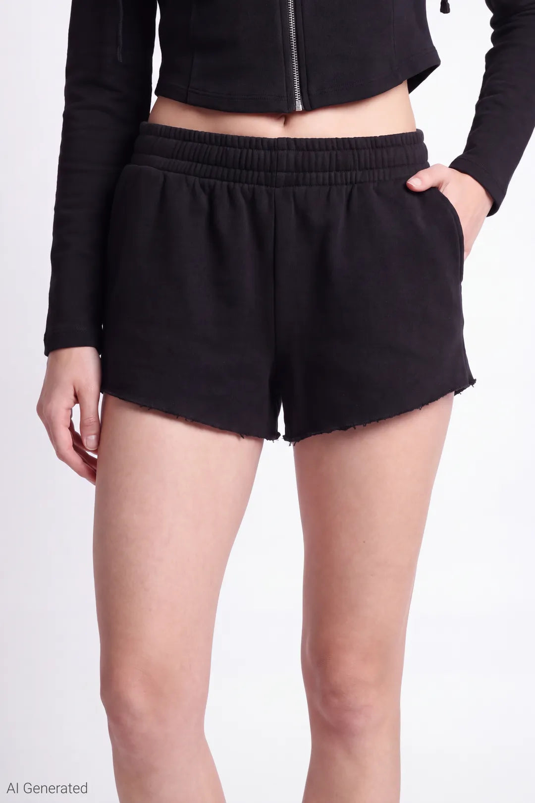 Alt View 3. Fleece Shortie 2" - Black
