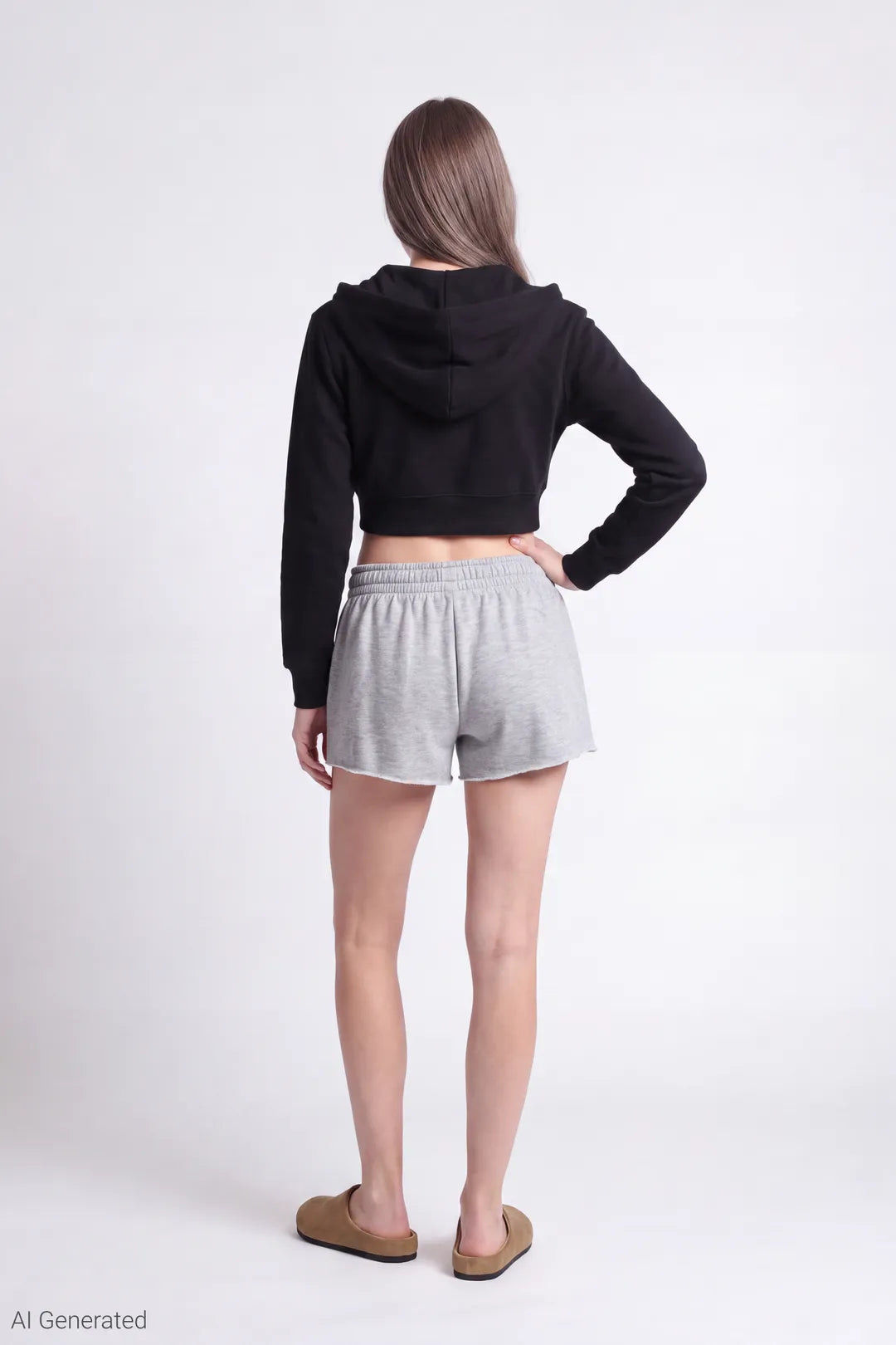 Alt View 2. Fleece Shortie 2" - Heather Grey