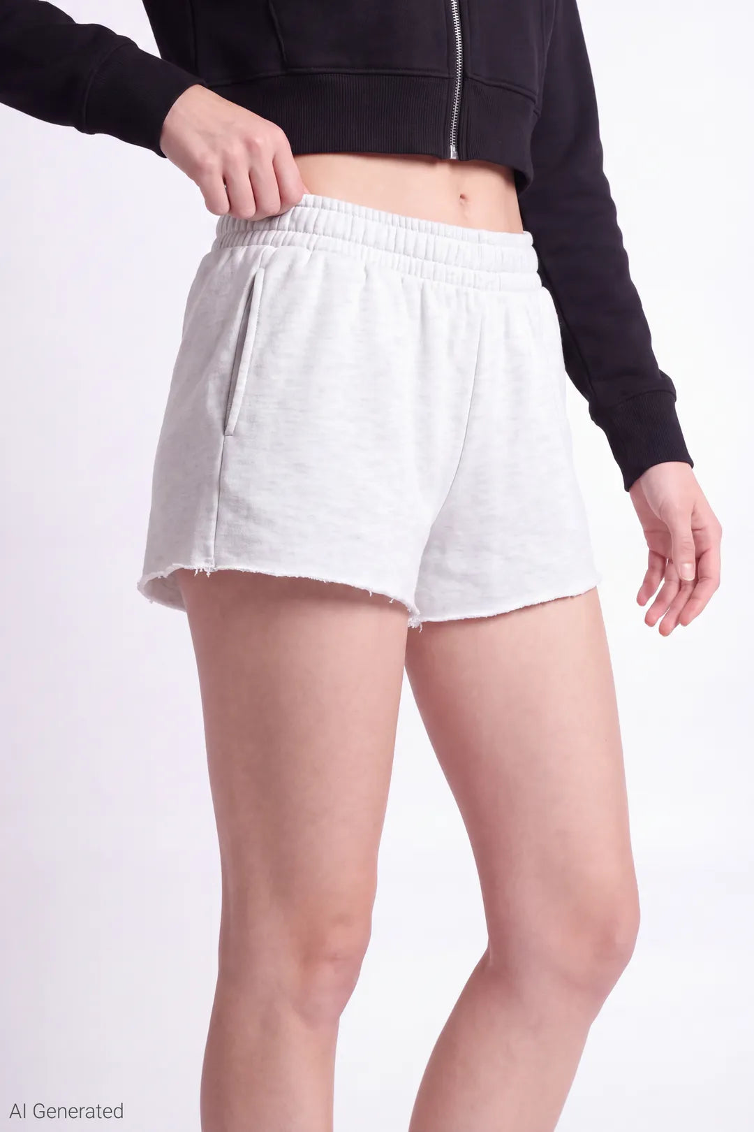 Alt View 3. Fleece Shortie 2" - Light Grey