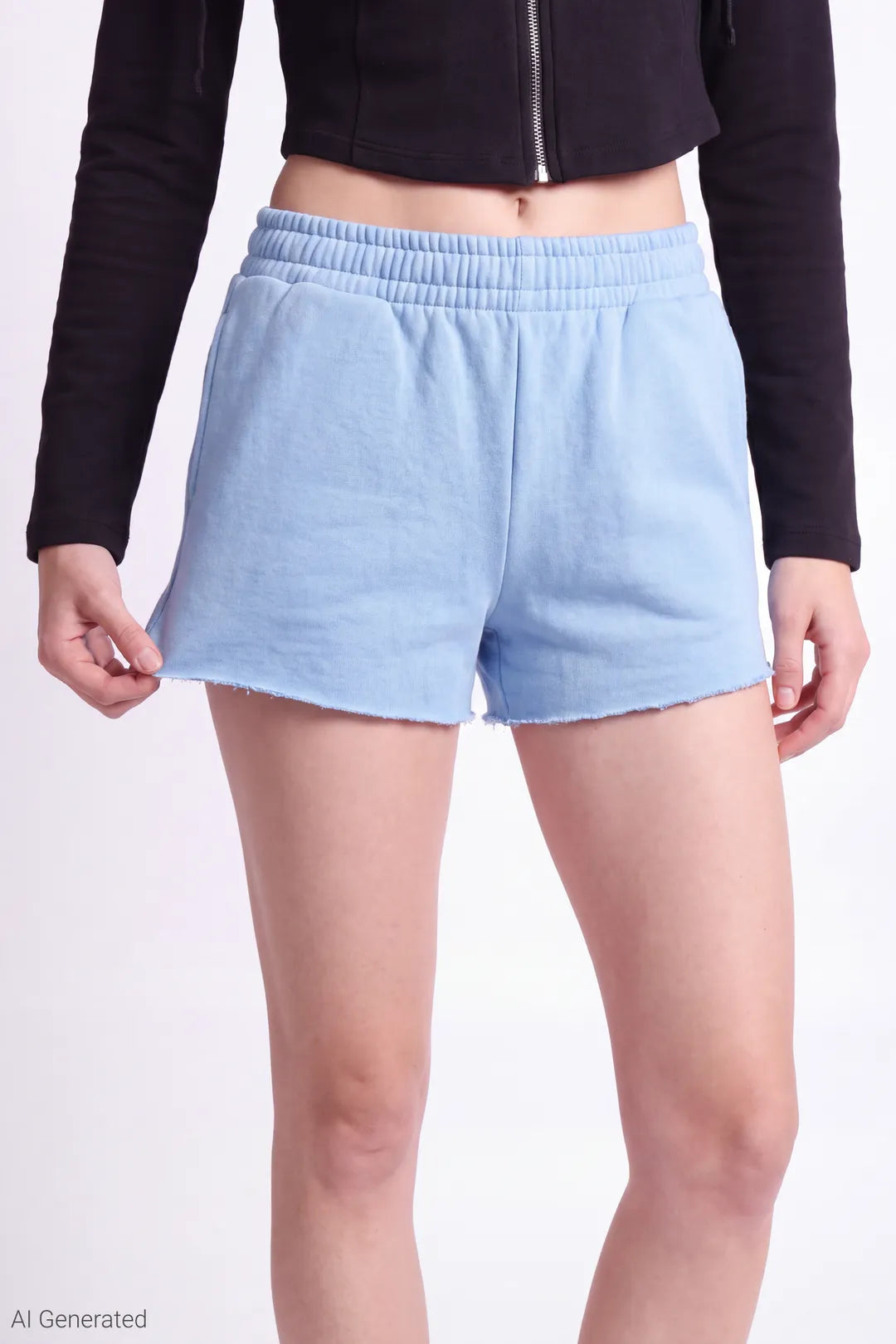 Alt View 3. Fleece Shortie 2" - Light Blue