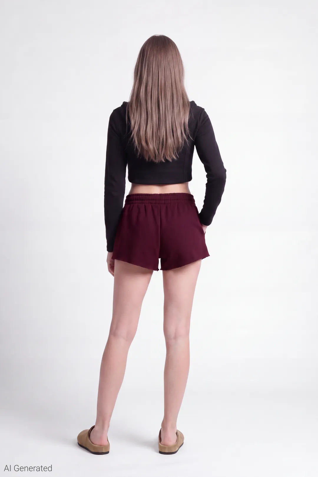 Alt View 2. Fleece Shortie 2" - Burgundy