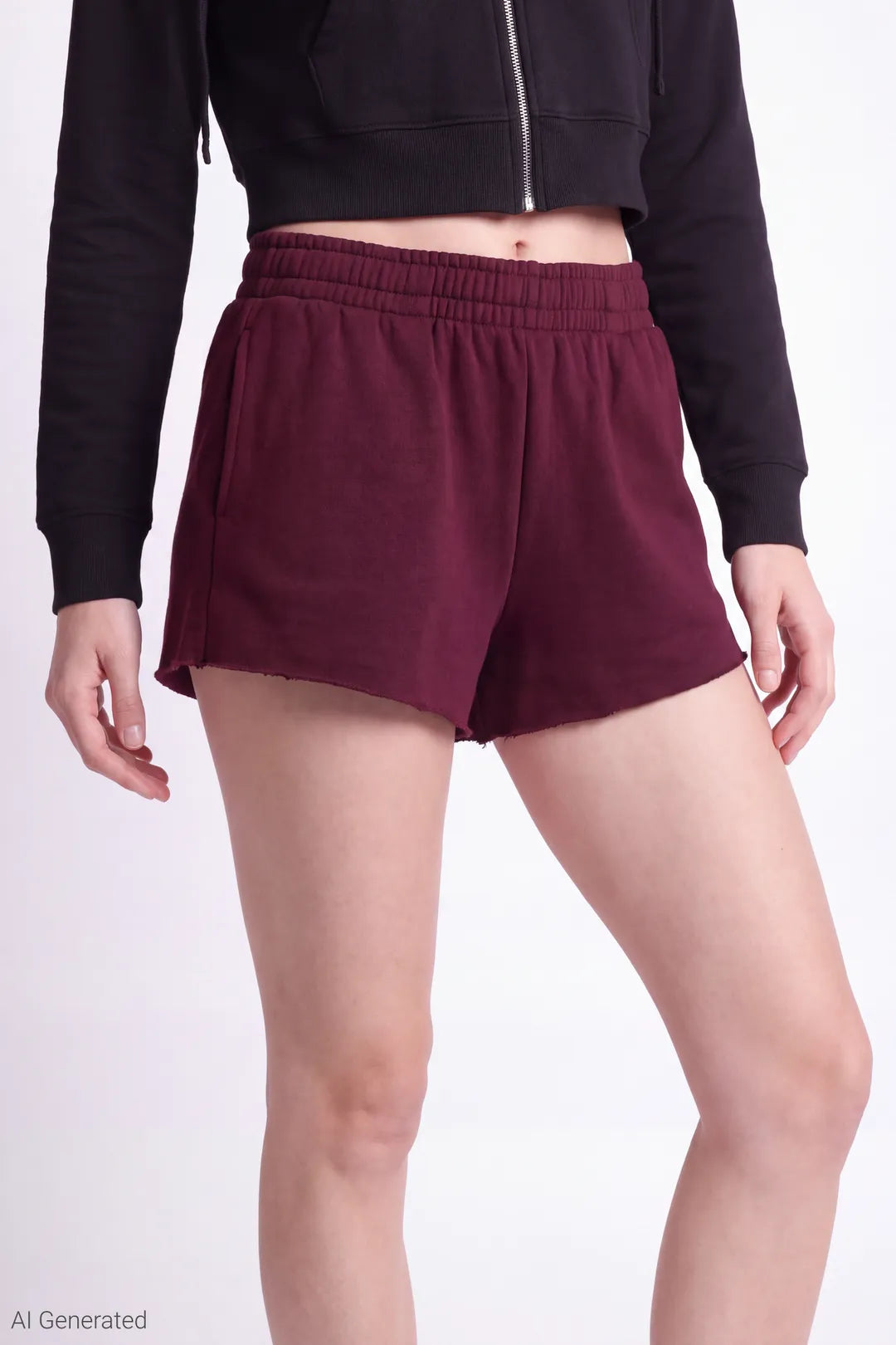 Alt View 3. Fleece Shortie 2" - Burgundy
