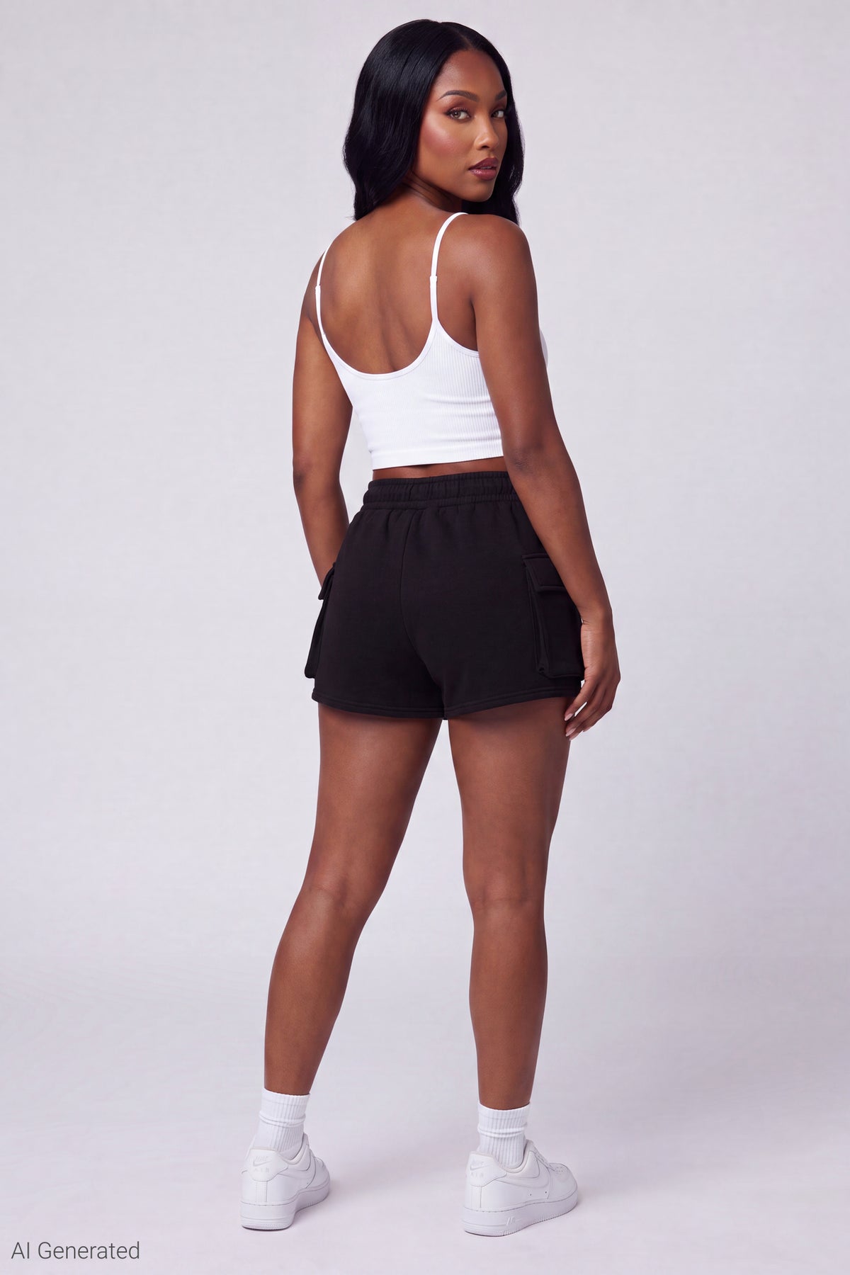 Alt View 2. Fleece Cargo Short - Black