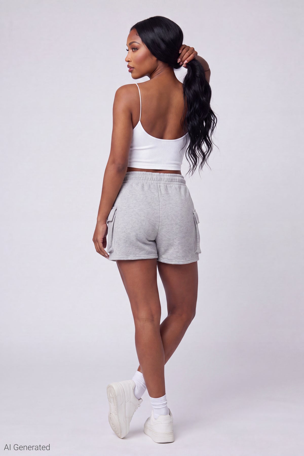 Alt View 2. Fleece Cargo Short - Heather Grey