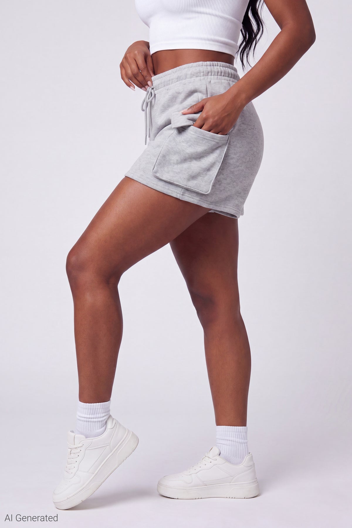 Alt View 3. Fleece Cargo Short - Heather Grey