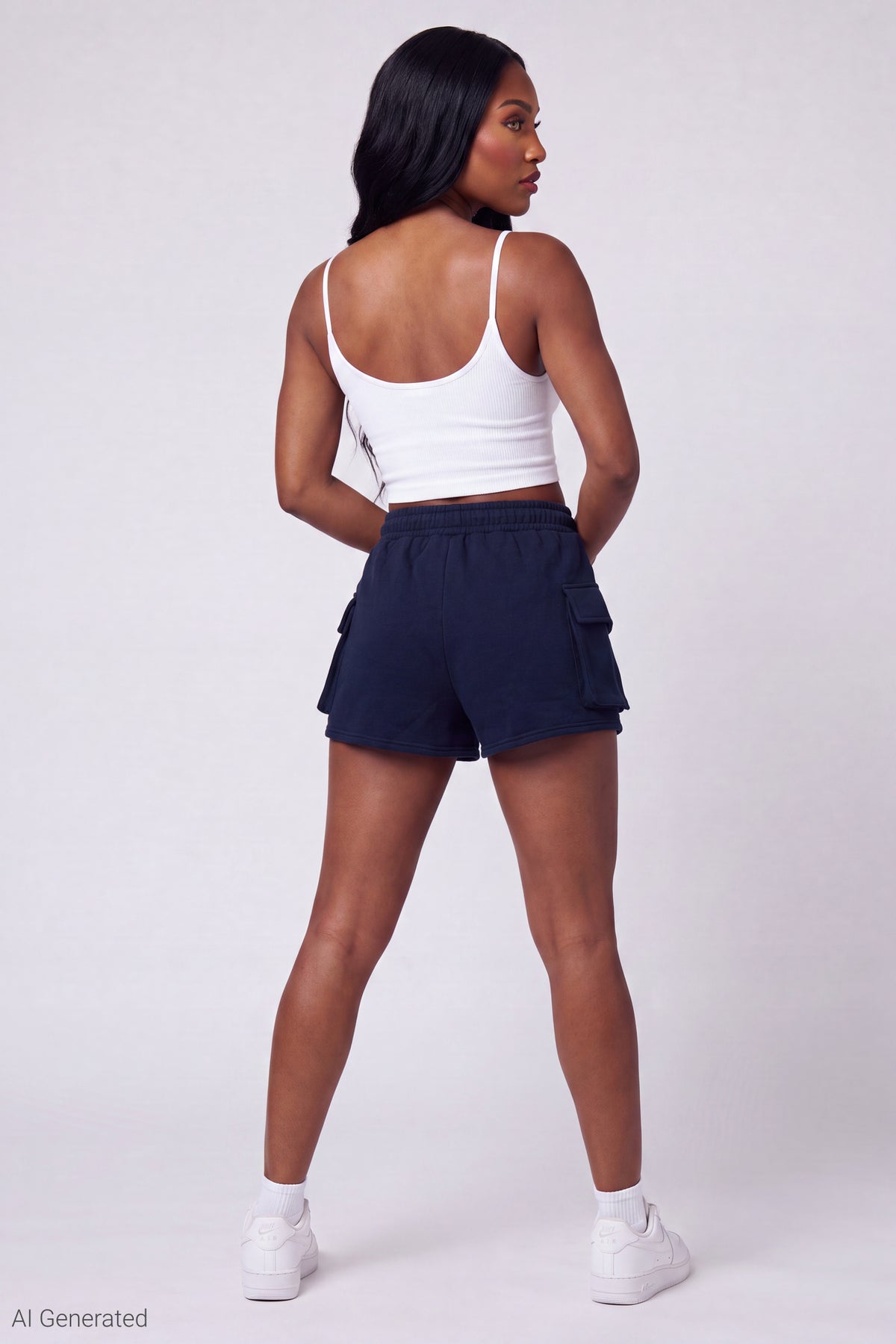 Alt View 2. Fleece Cargo Short - Dark Blue