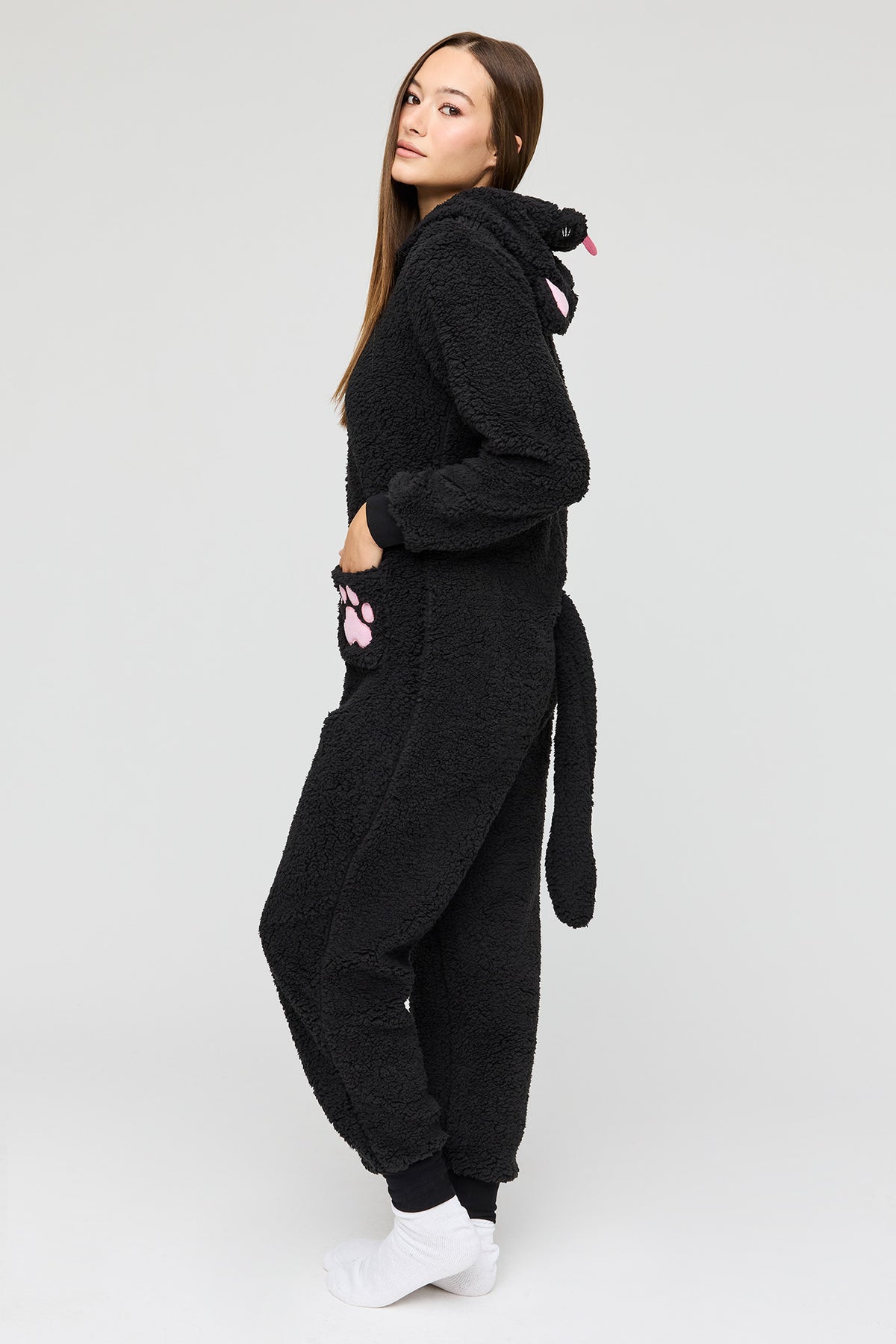 Alt View 2. 3D Cat Sherpa Onesie - Black