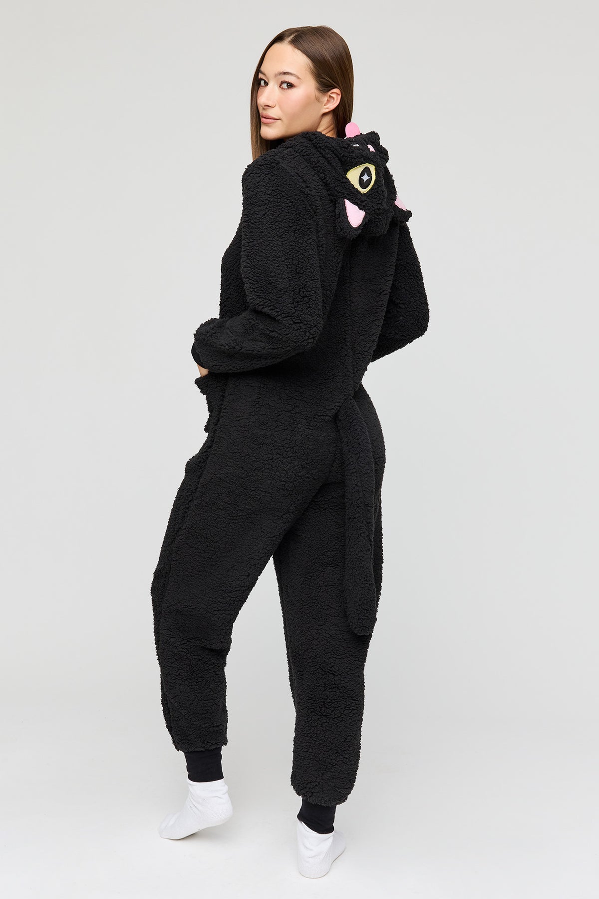 Alt View 4. 3D Cat Sherpa Onesie - Black