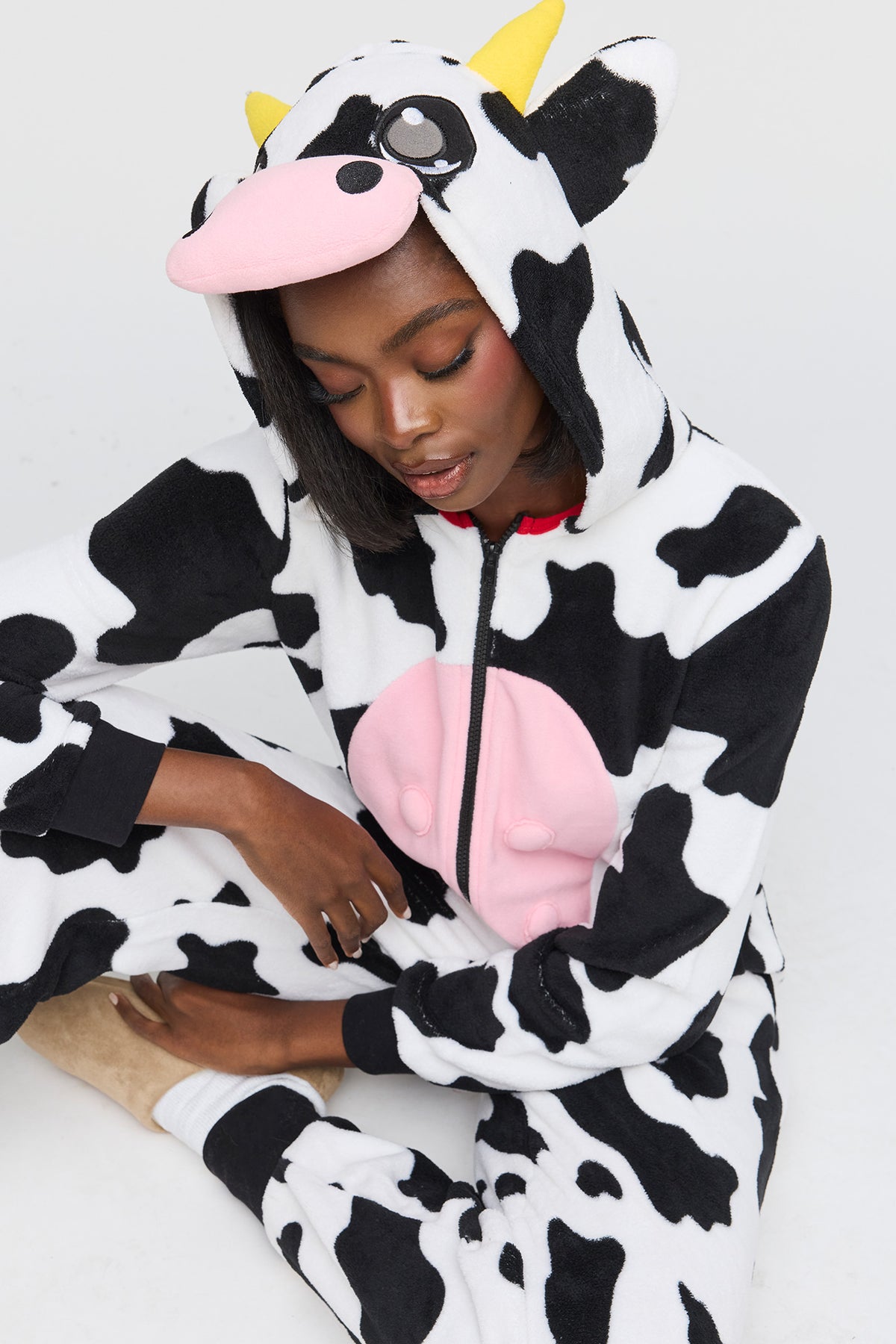 3D Cow Plush Onesie - White