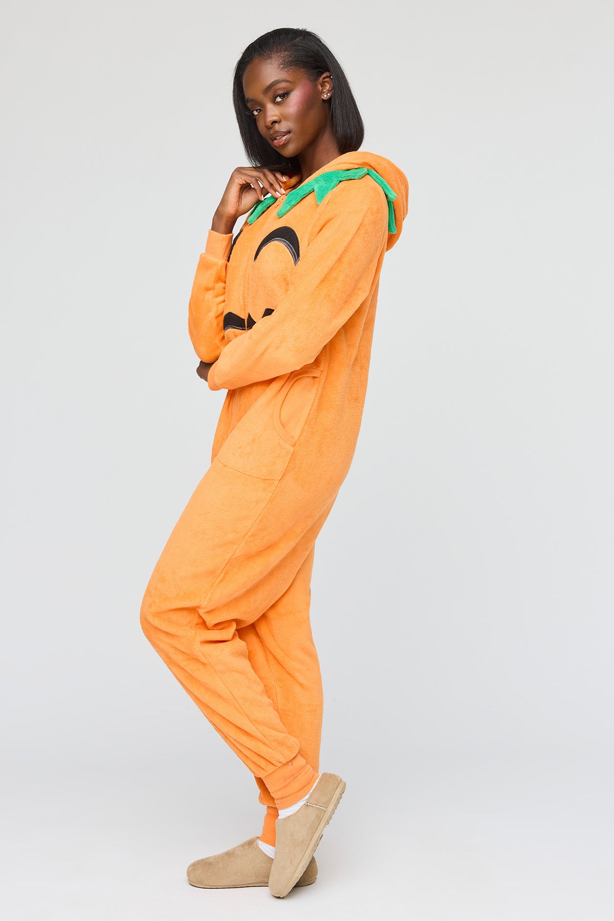 Alt View 2. 3D Pumpkin Plush Onesie - Orange