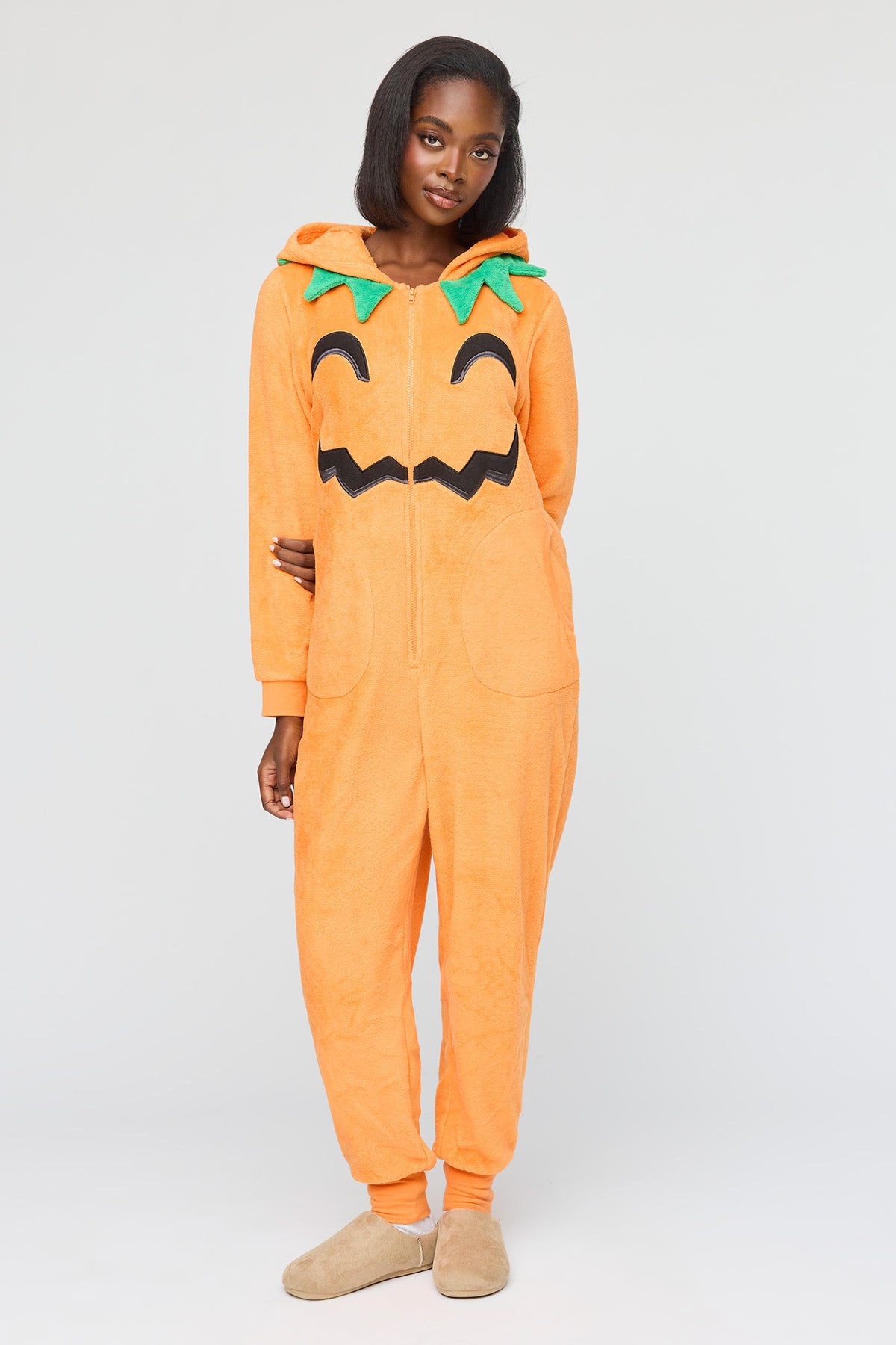 Alt View 3. 3D Pumpkin Plush Onesie - Orange