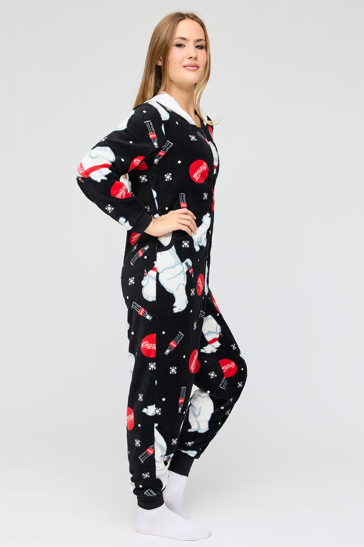 Alt View 2. Coca Cola Polar Bear 3D Onesie - Black