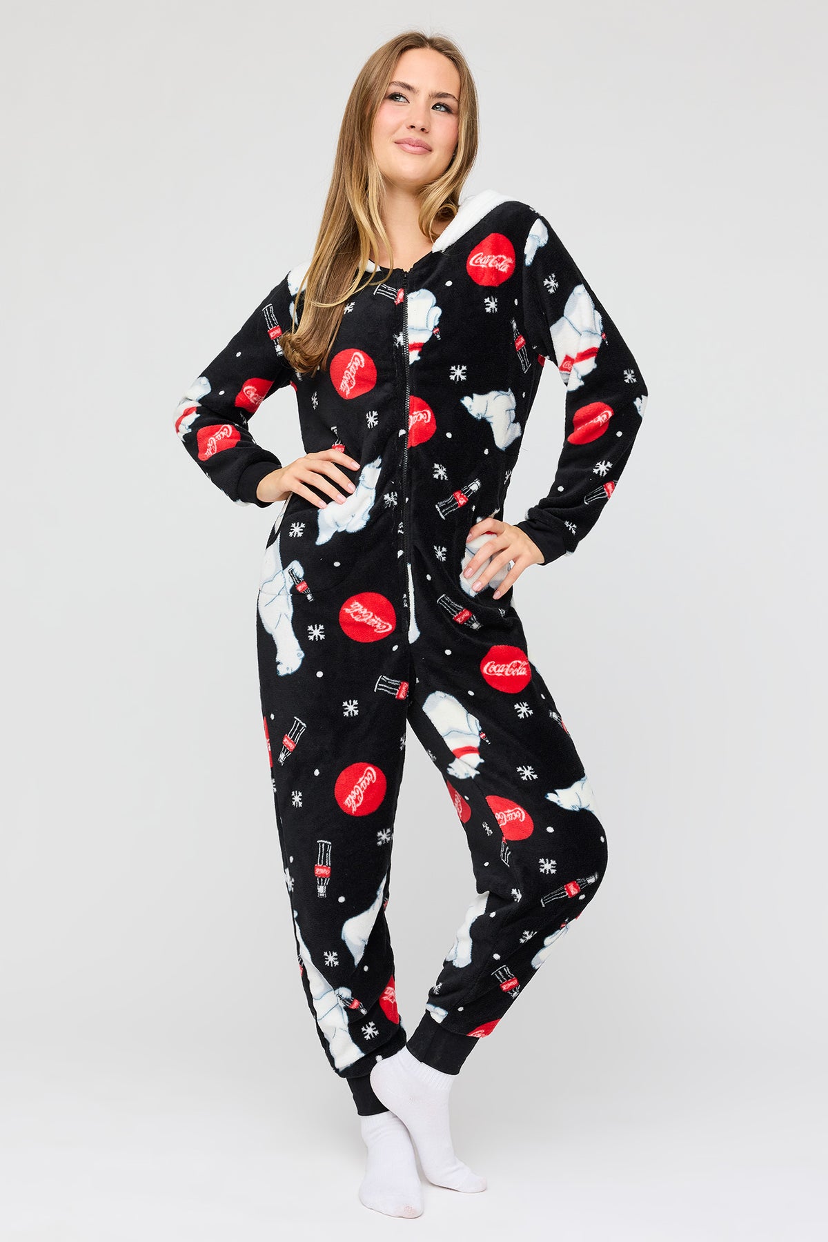 Alt View 3. Coca Cola Polar Bear 3D Onesie - Black