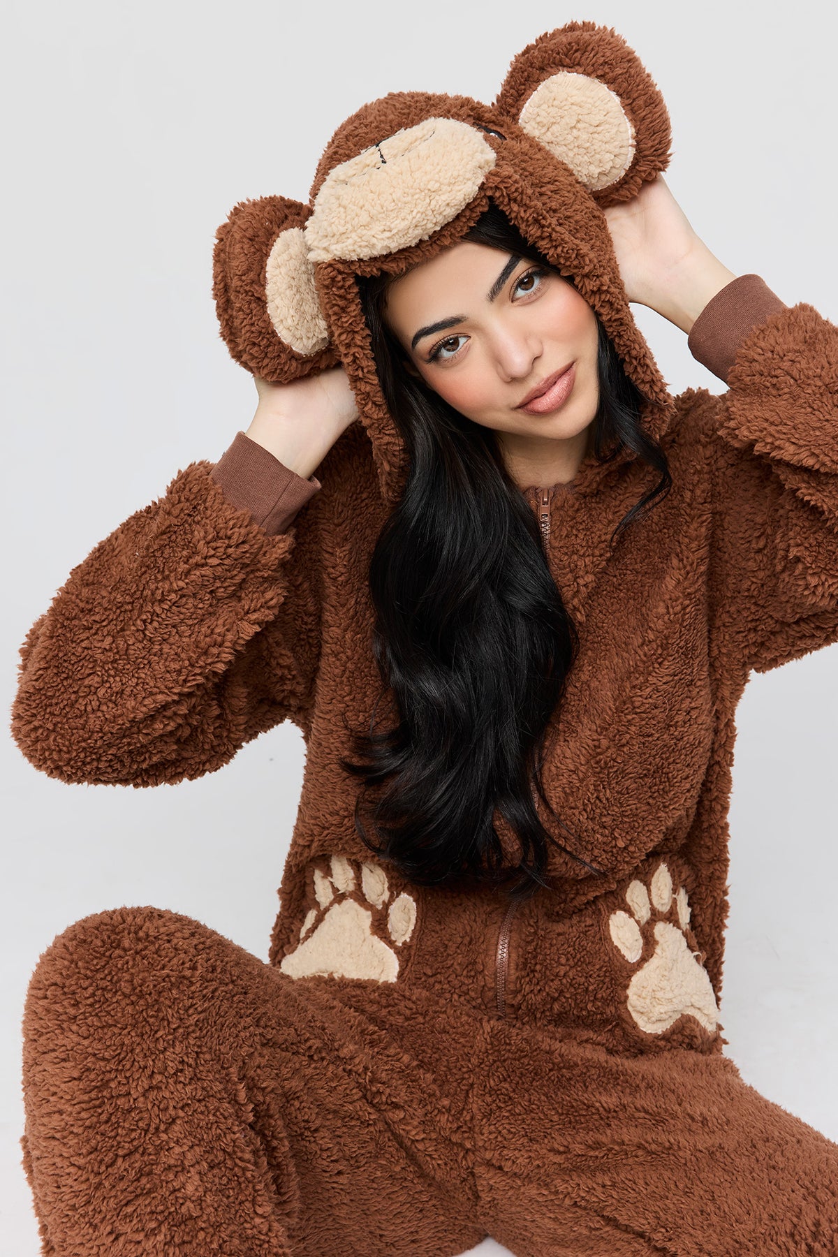3D Bear Sherpa Onesie - Brown