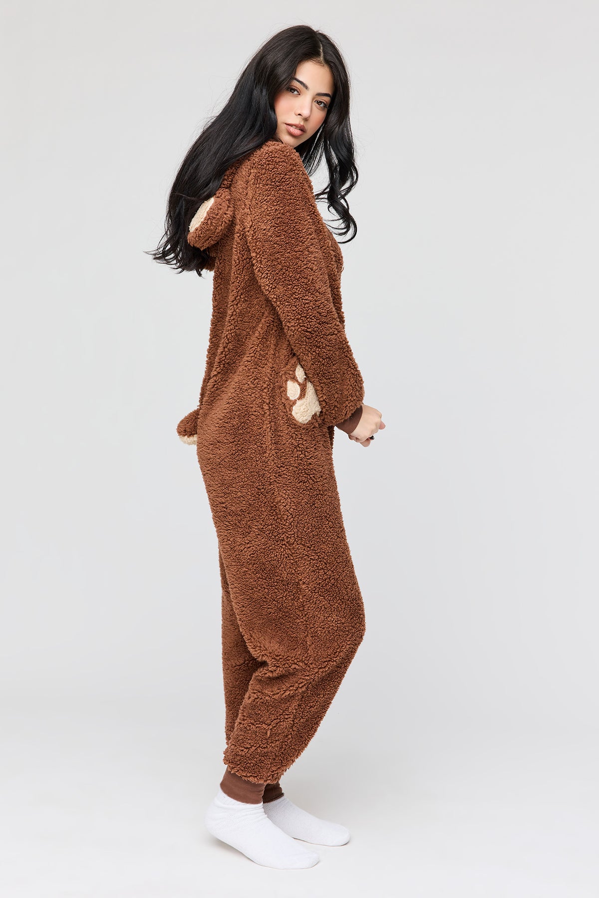 Alt View 2. 3D Bear Sherpa Onesie - Brown
