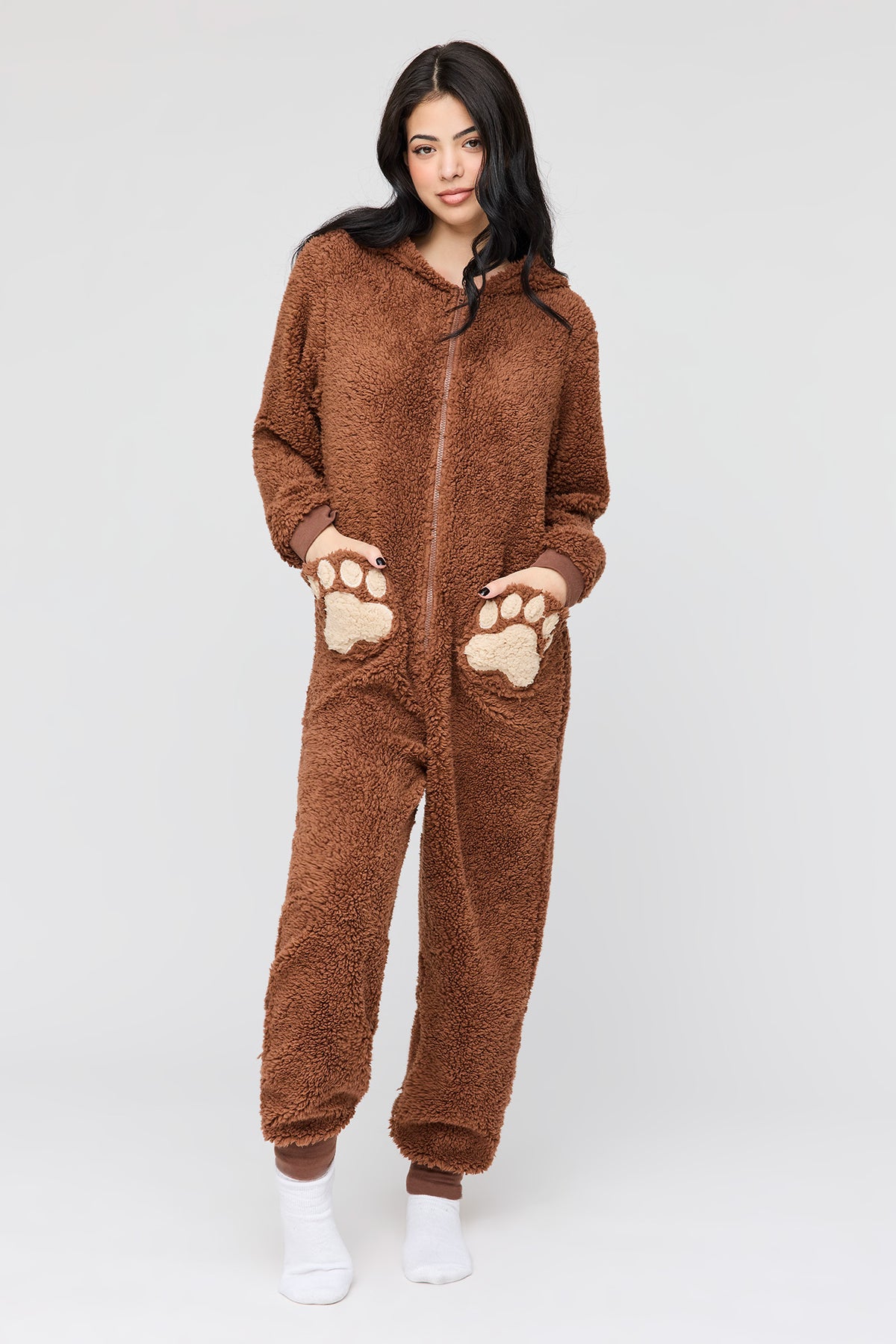 Alt View 3. 3D Bear Sherpa Onesie - Brown