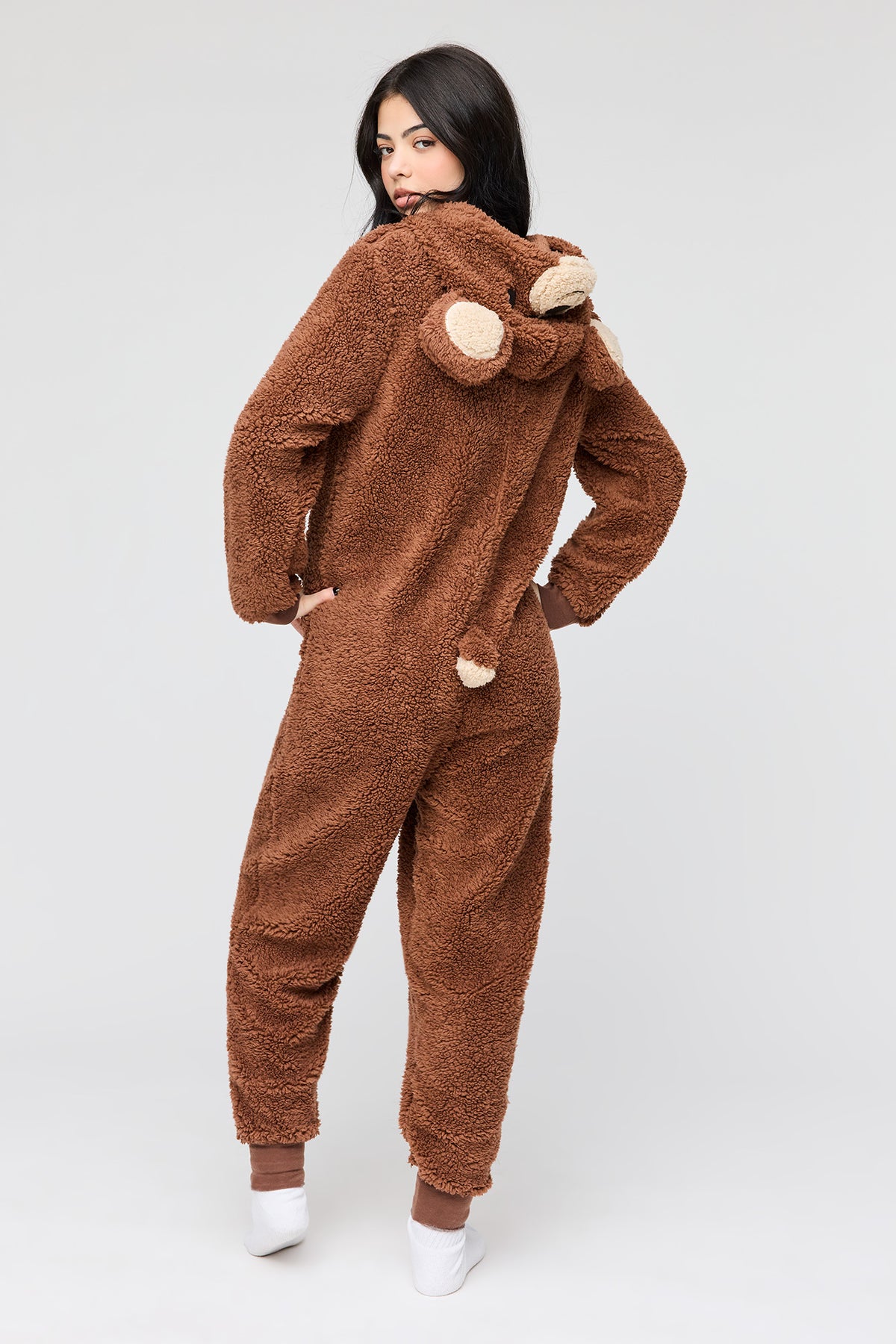Alt View 4. 3D Bear Sherpa Onesie - Brown
