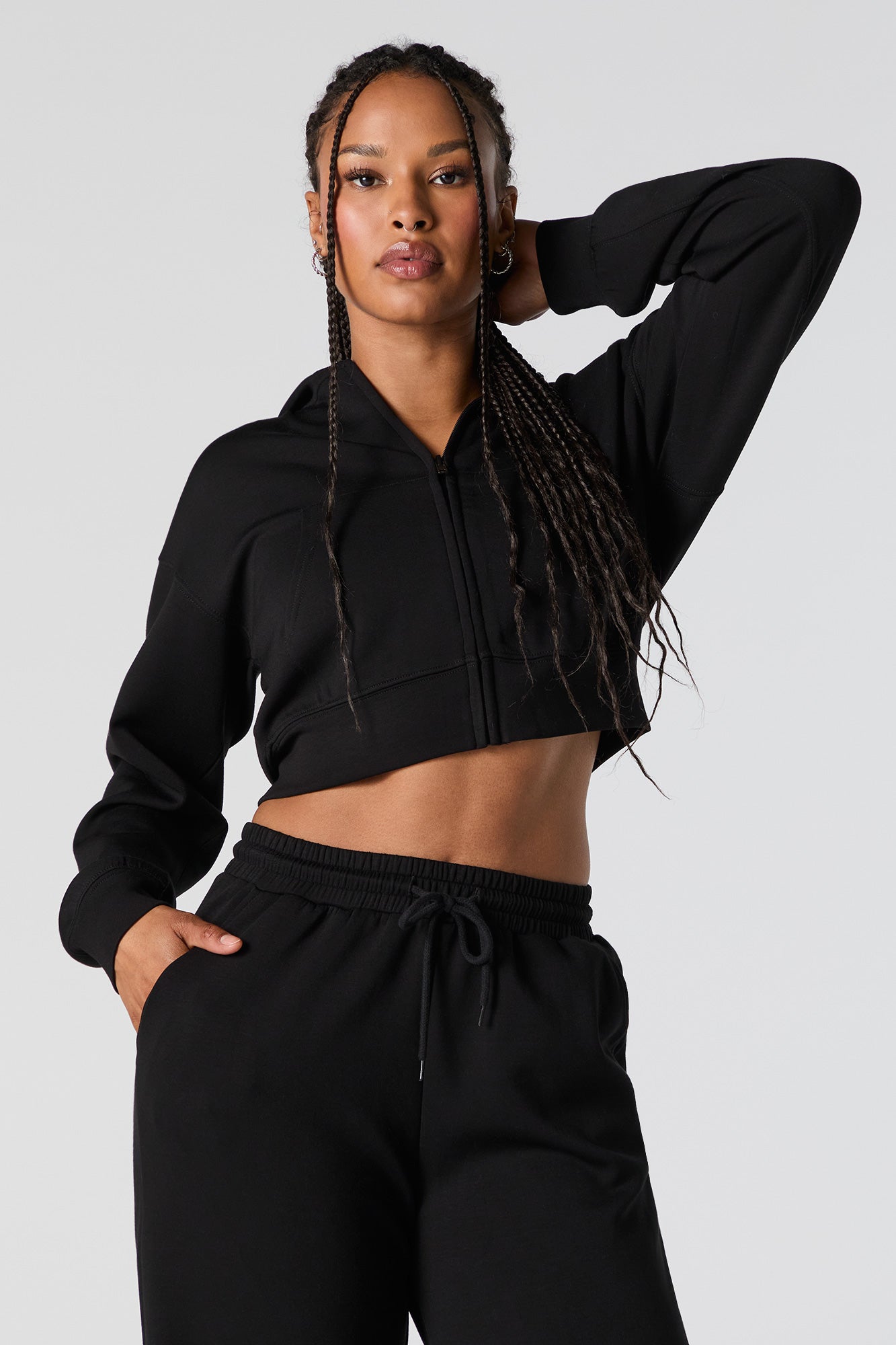 Active Zip-Up Cropped Fleece Hoodie