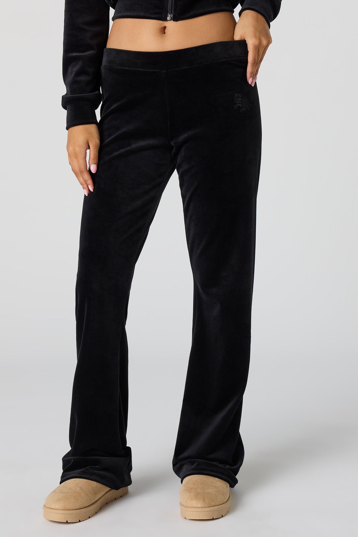 Alt View 2. Sommer Ray Velour Flare Pant - Black