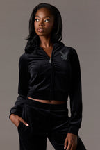Playboy Velour Rhinestone Zip Hoodie