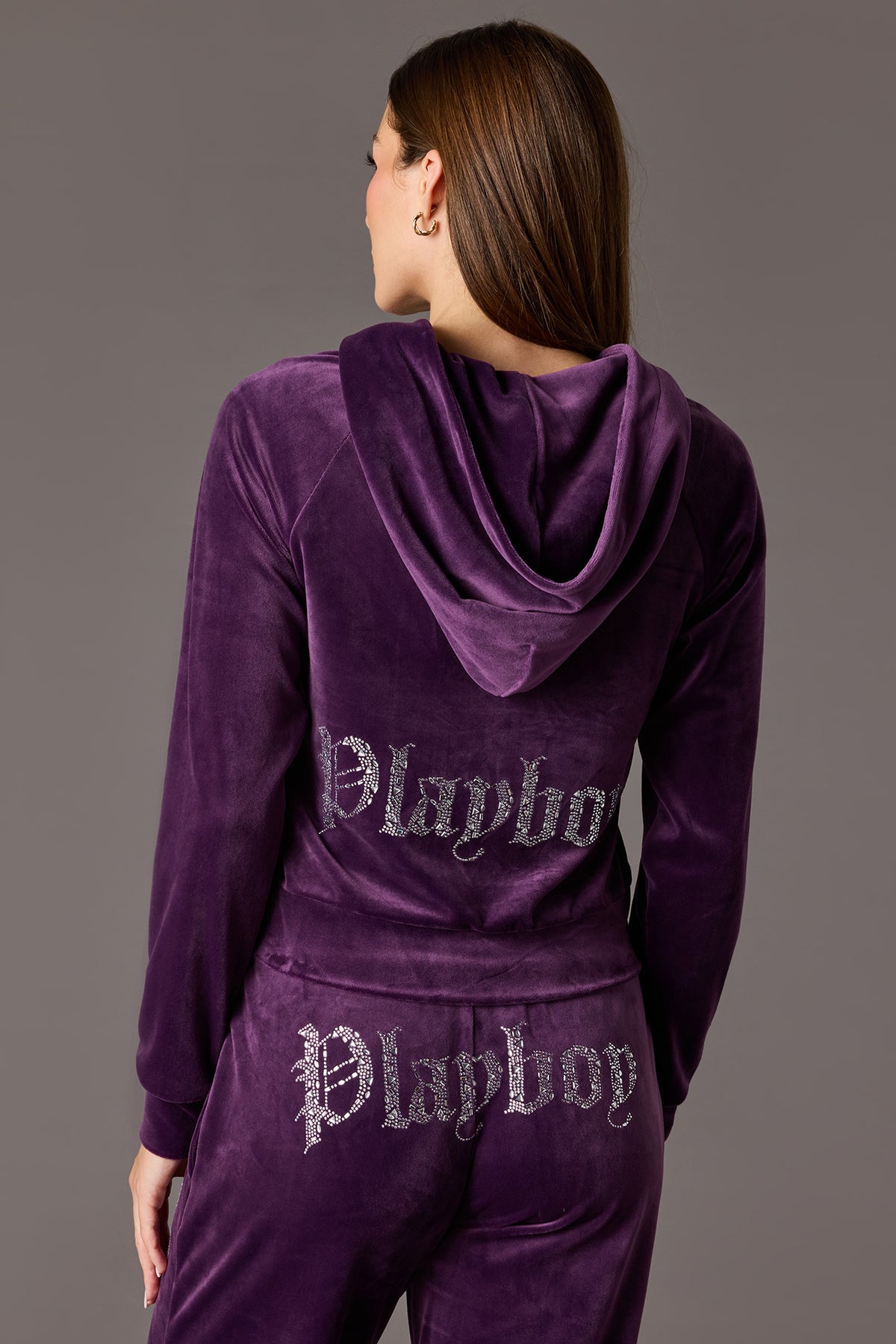 Alt View 2. Playboy Velour Rhinestone Zip Hoodie - Purple