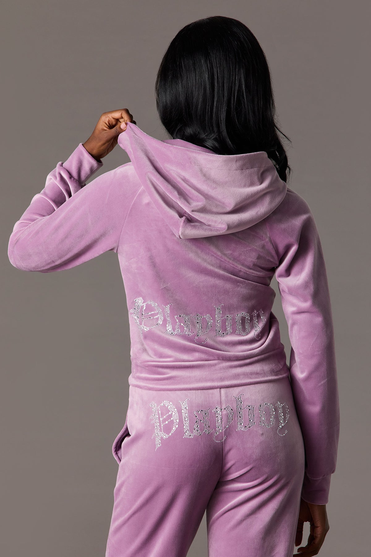 Alt View 2. Playboy Velour Rhinestone Zip Hoodie - Lilac