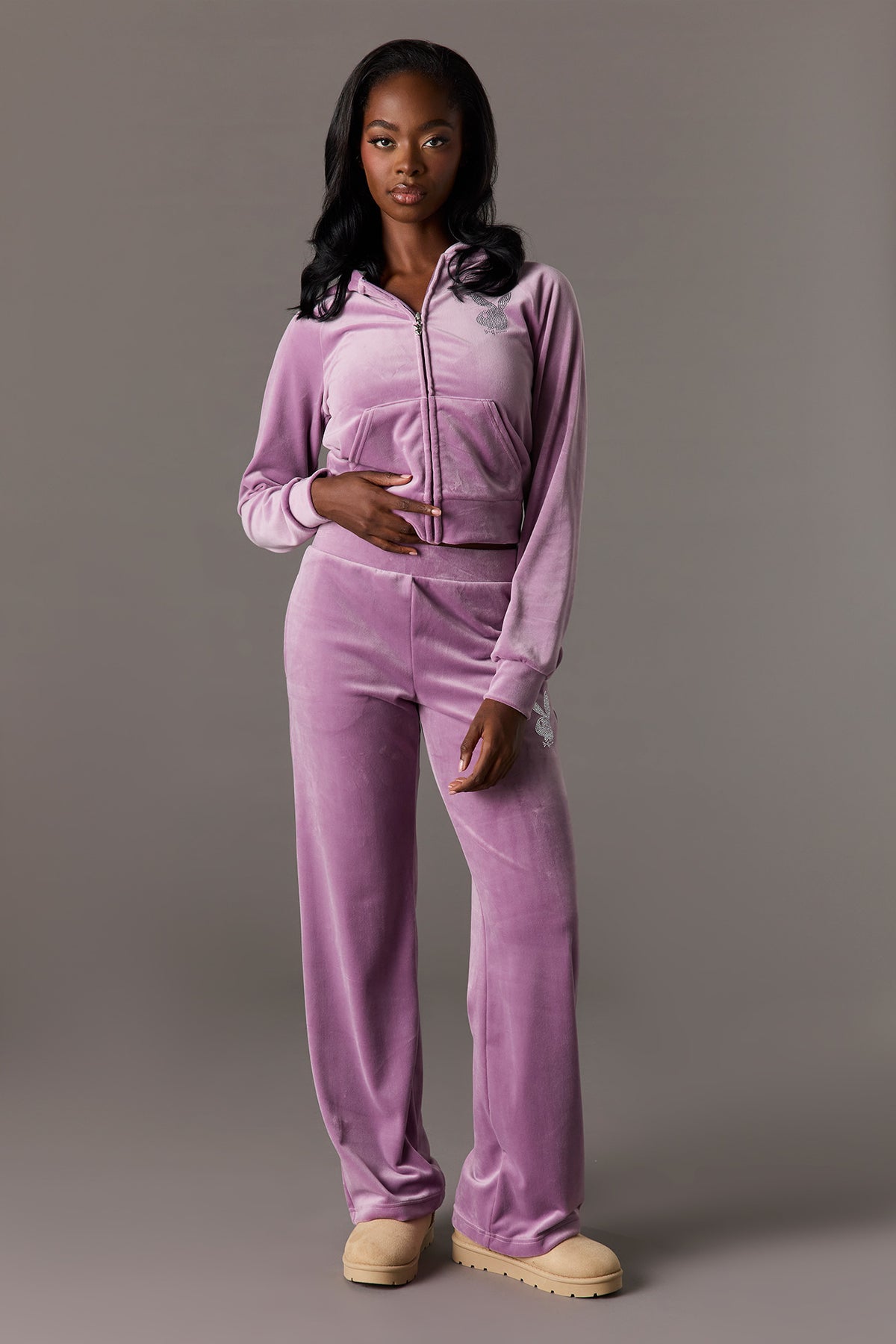 Alt View 3. Playboy Velour Rhinestone Zip Hoodie - Lilac