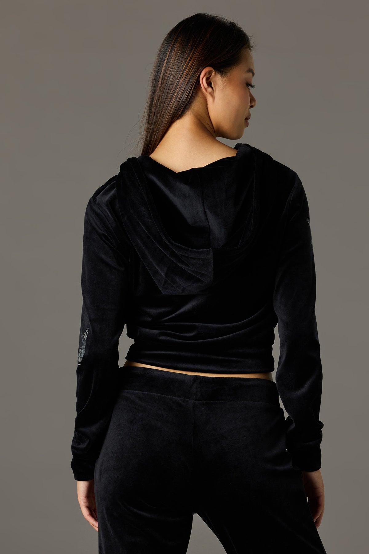 Alt View 2. Playboy Velour Rhinestone Zip Hoodie - Black