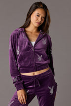 Playboy Velour Rhinestone Zip Hoodie