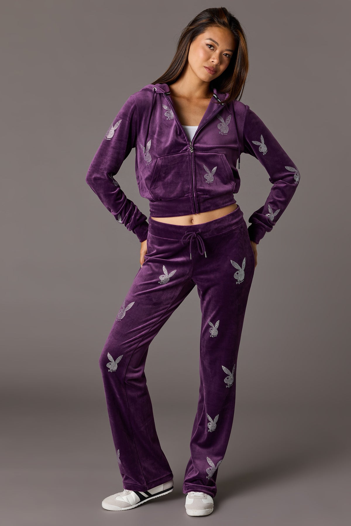 Alt View 3. Playboy Velour Rhinestone Zip Hoodie - Purple