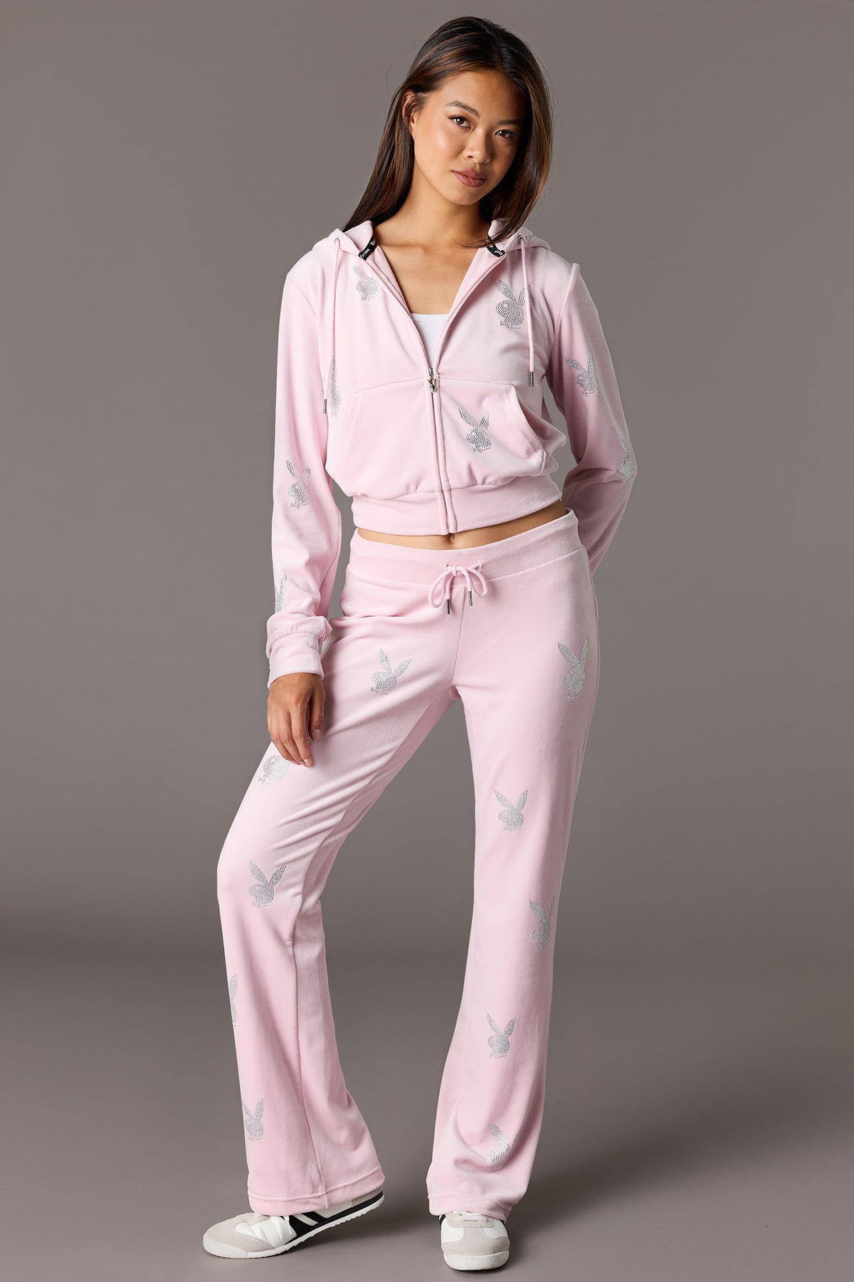 Alt View 3. Playboy Velour Rhinestone Zip Hoodie - Pink